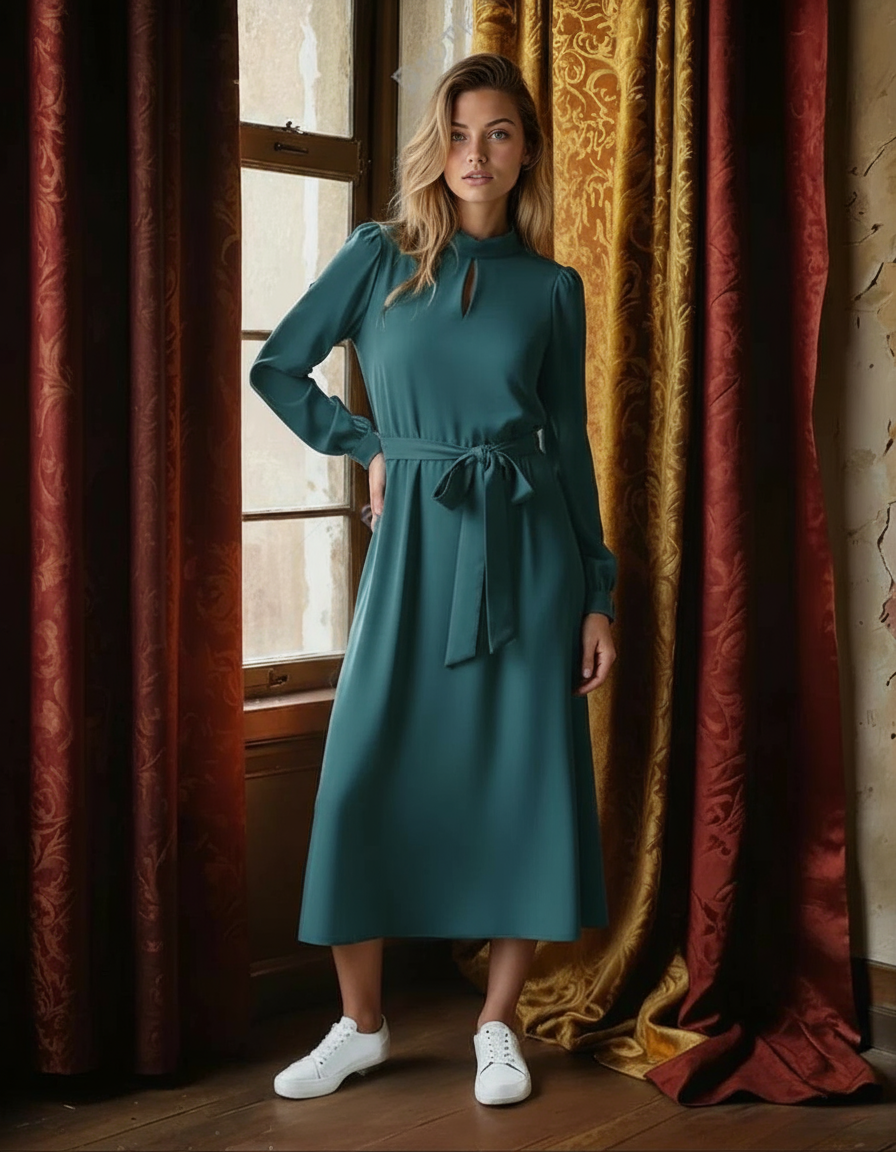 Vestido Lux Manga Cumprida com cinto (VE112)