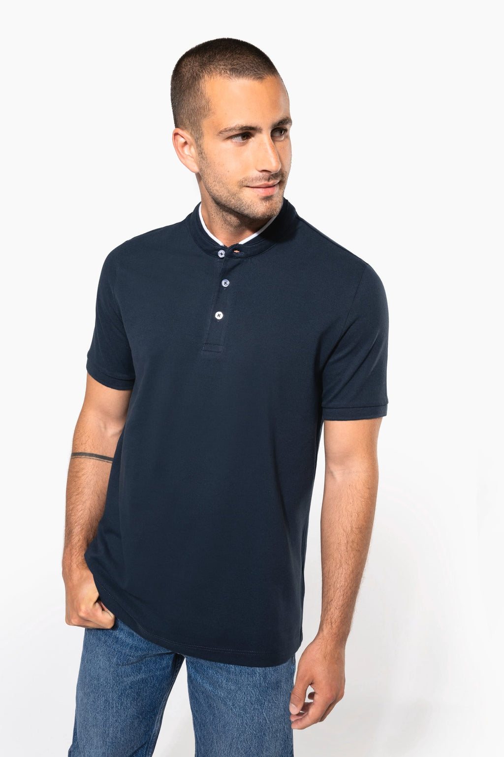 Polo com gola à padre de homem de manga curta - Preto / Cinzento oxford