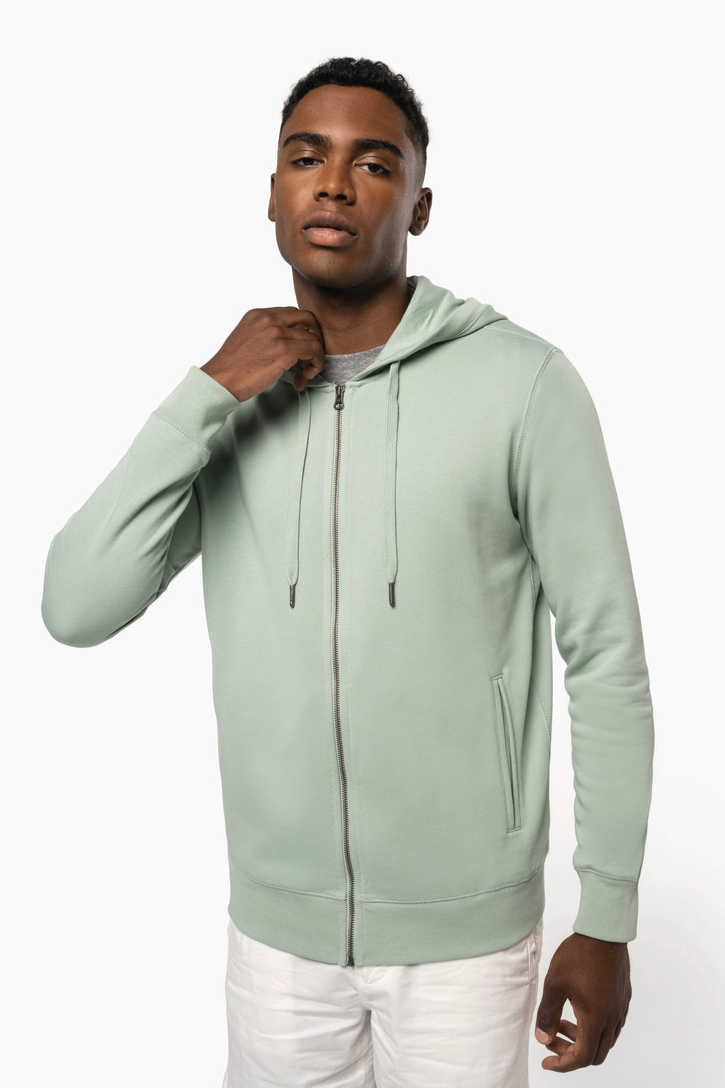 Sweatshirt com fecho e capuz sustentável unissexo