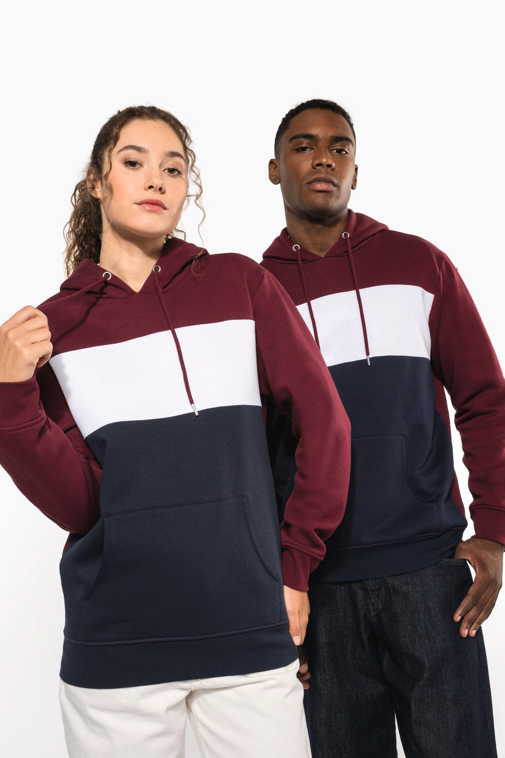 Sweatshirt tricolor com capuz unissexo - Preto / Branco / Cinzento basalto