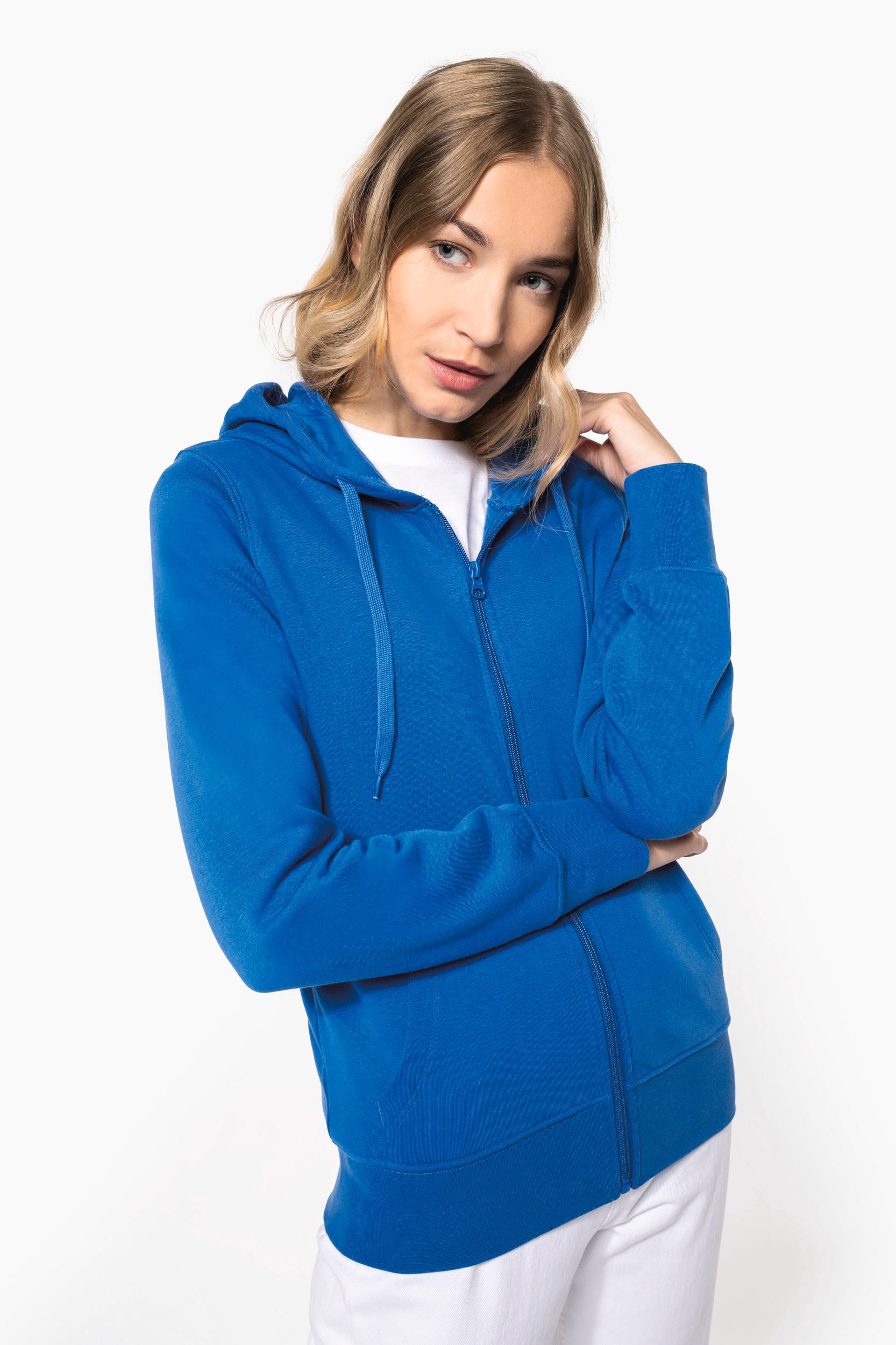 Sweatshirt sustentável com capuz e fecho de senhora
