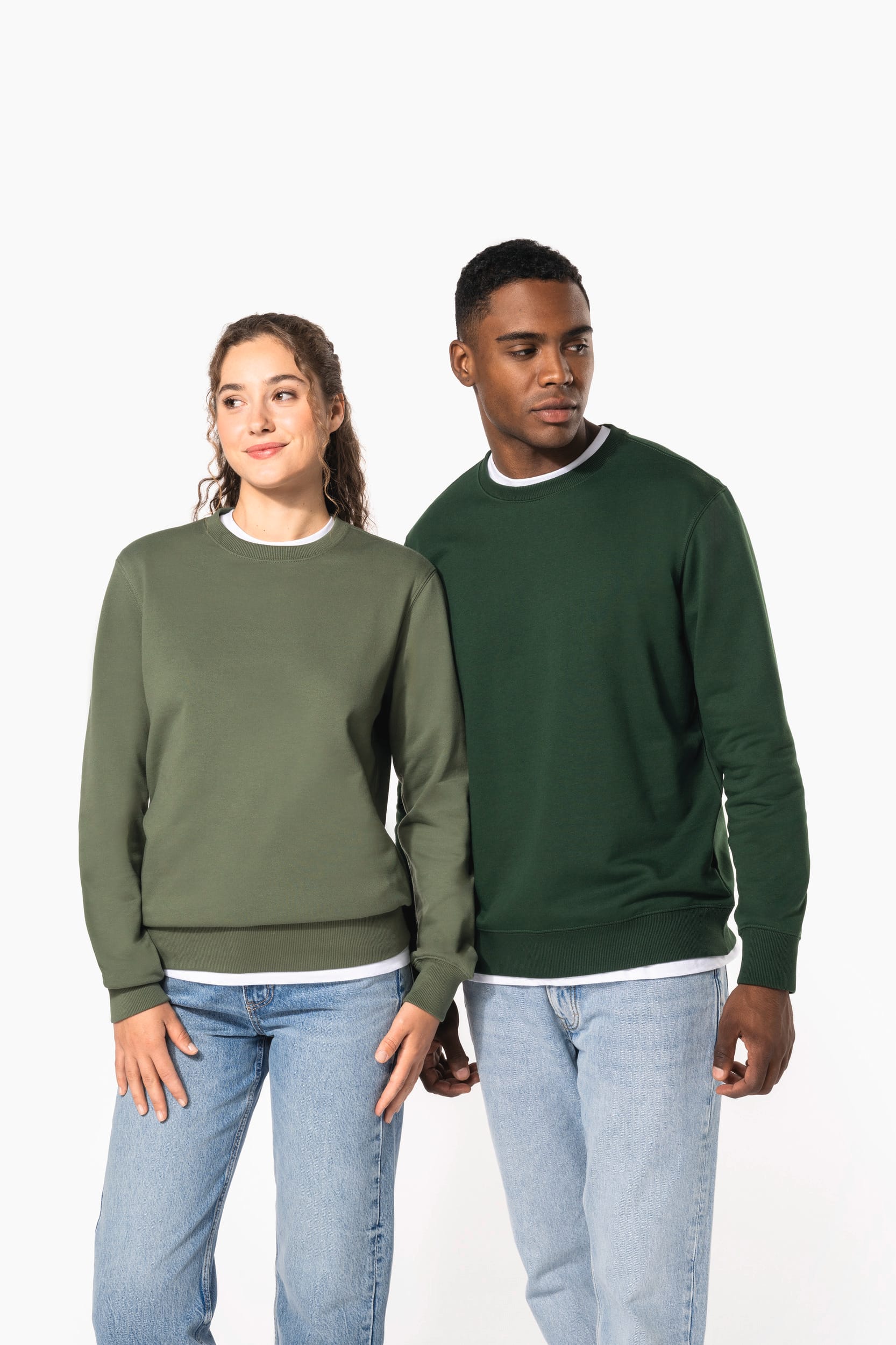 Sweatshirt decote redondo reciclada unissexo - Cinza claro mesclado