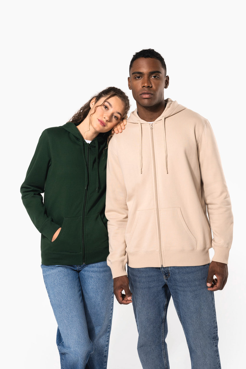Sweatshirt reciclada com fecho e capuz unissexo - Cinzento oxford
