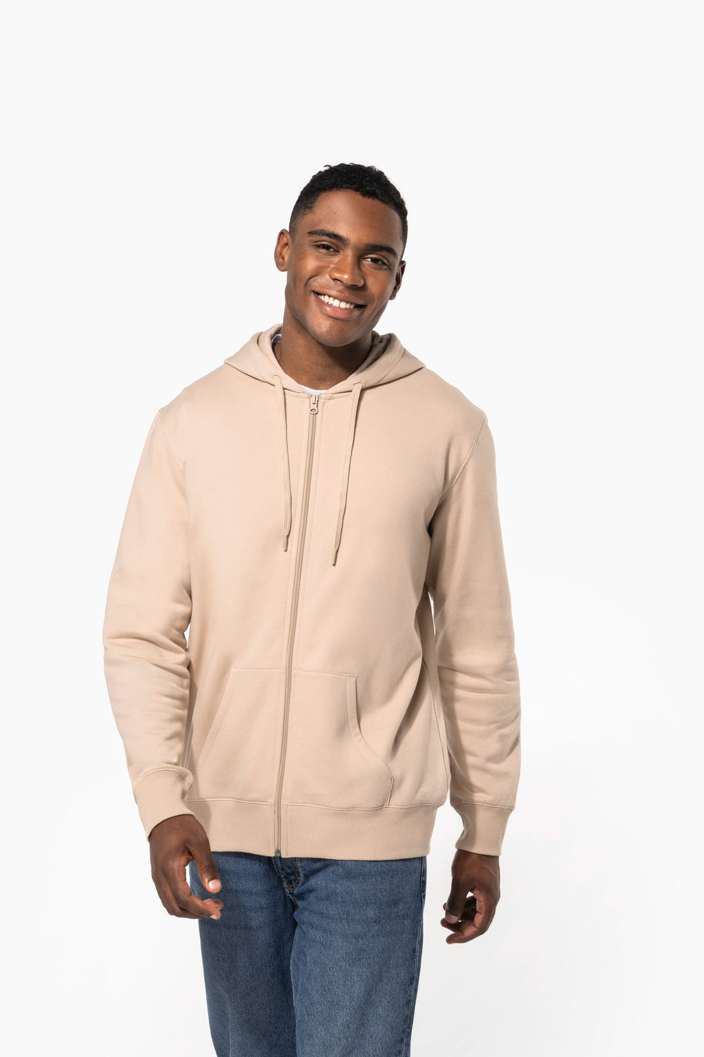 Sweatshirt reciclada com fecho e capuz unissexo