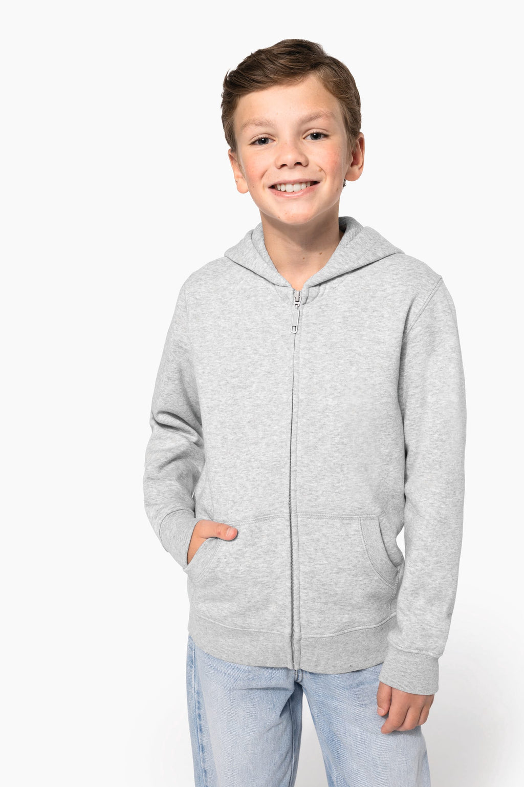 Sweatshirt reciclada com fecho e capuz criança - Preto