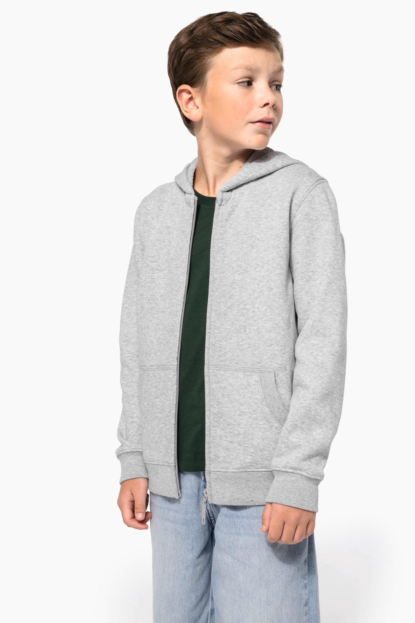 Sweatshirt reciclada com fecho e capuz criança