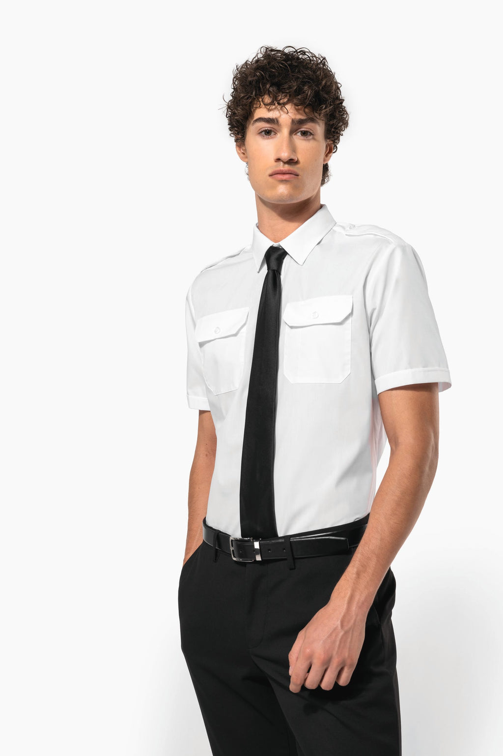 Camisa piloto de homem de manga curta - Branco
