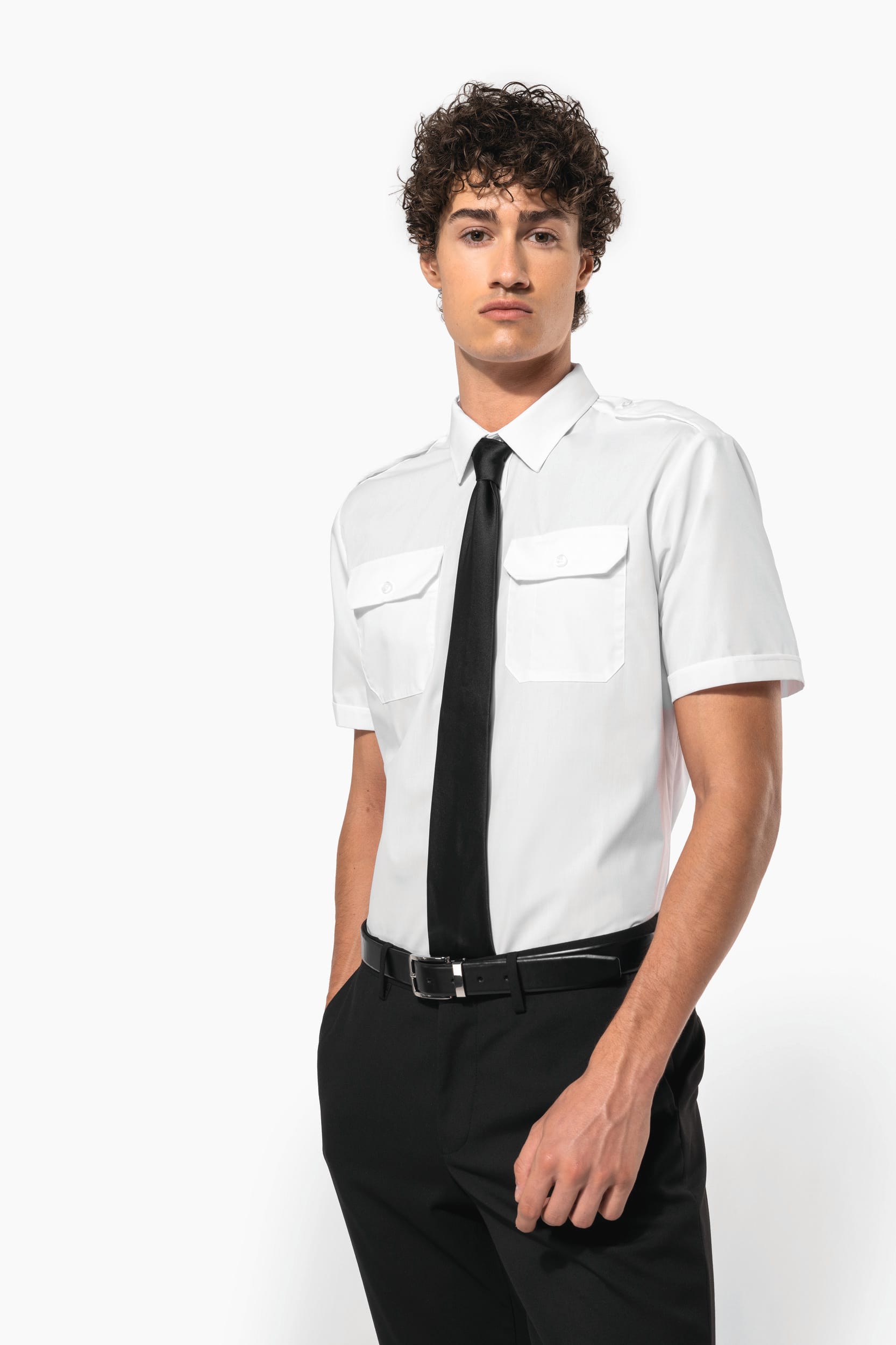 Camisa piloto de homem de manga curta - Branco