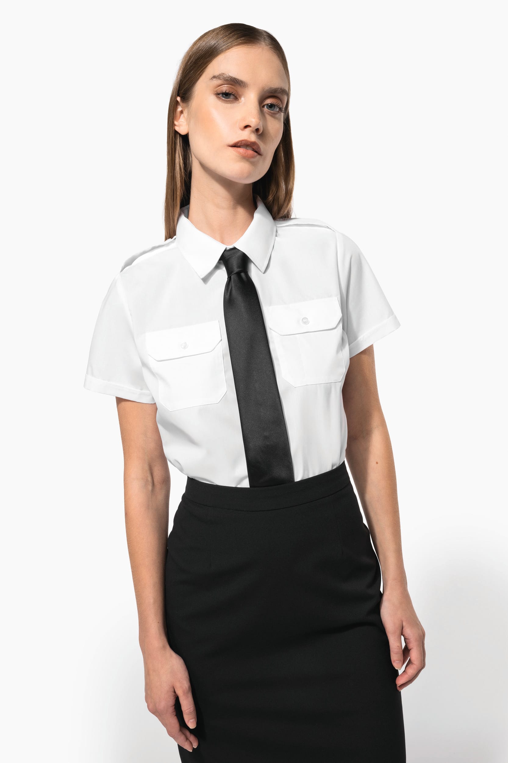 Camisa piloto de senhora de manga curta - Branco