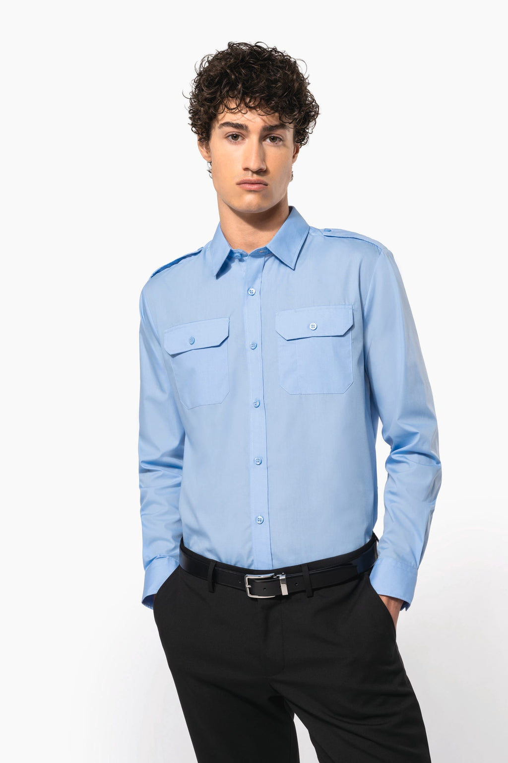 Camisa piloto de homem de manga comprida - Branco