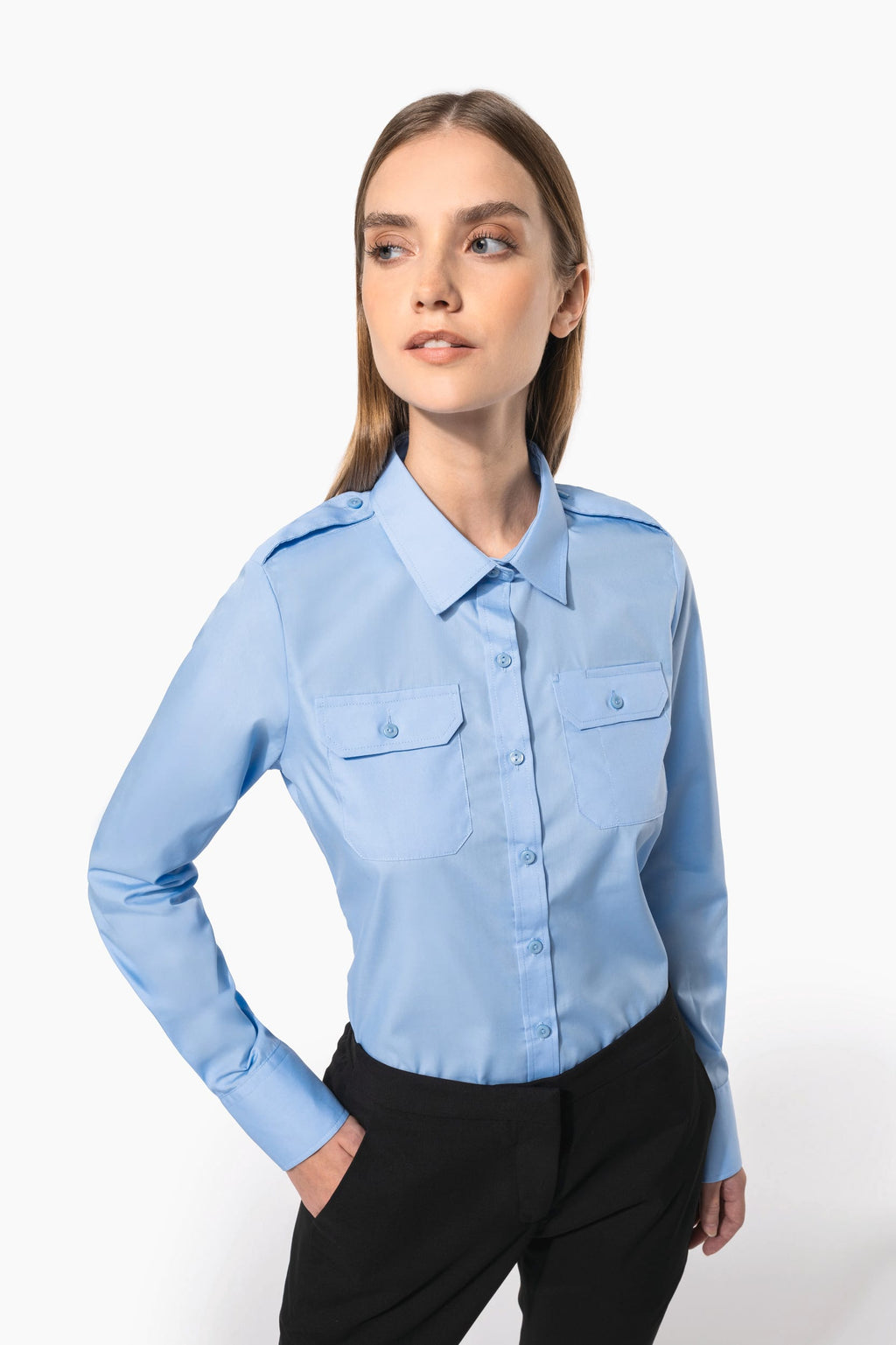 Camisa piloto de senhora de manga comprida - Branco