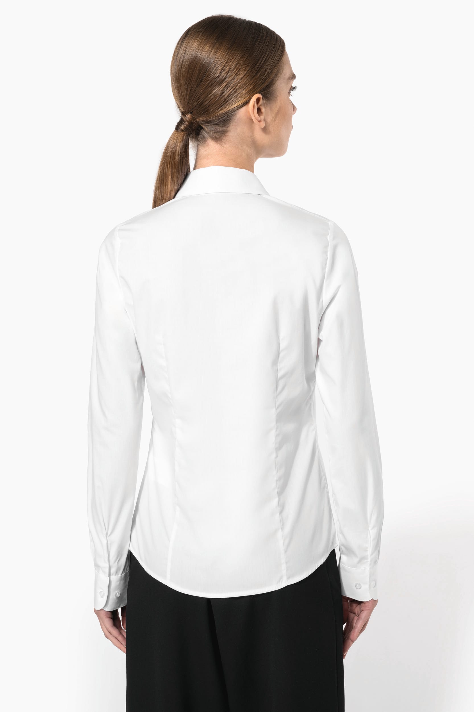 Camisa de senhora em popeline de manga comprida