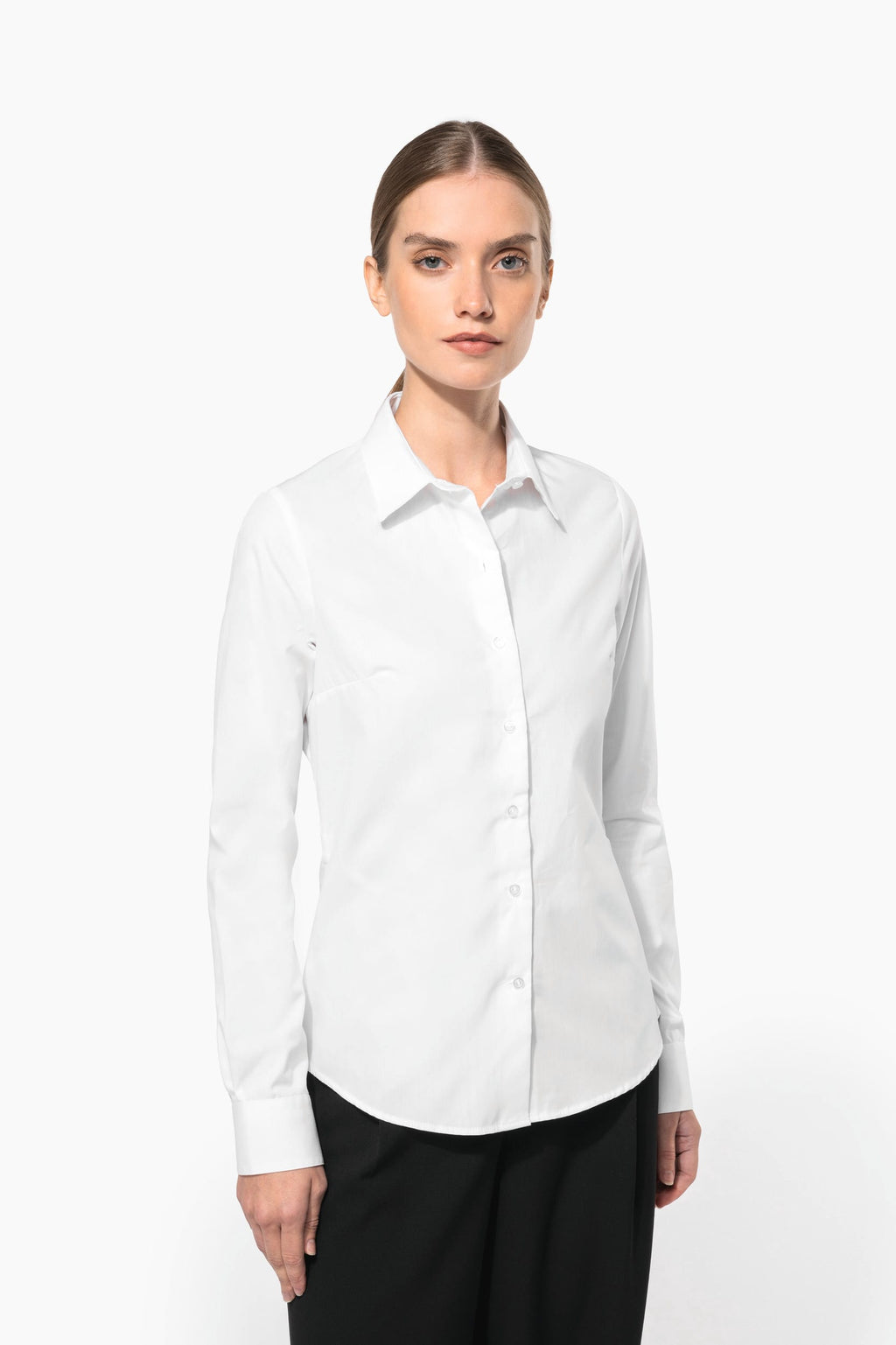 Camisa de senhora em popeline de manga comprida - Preto