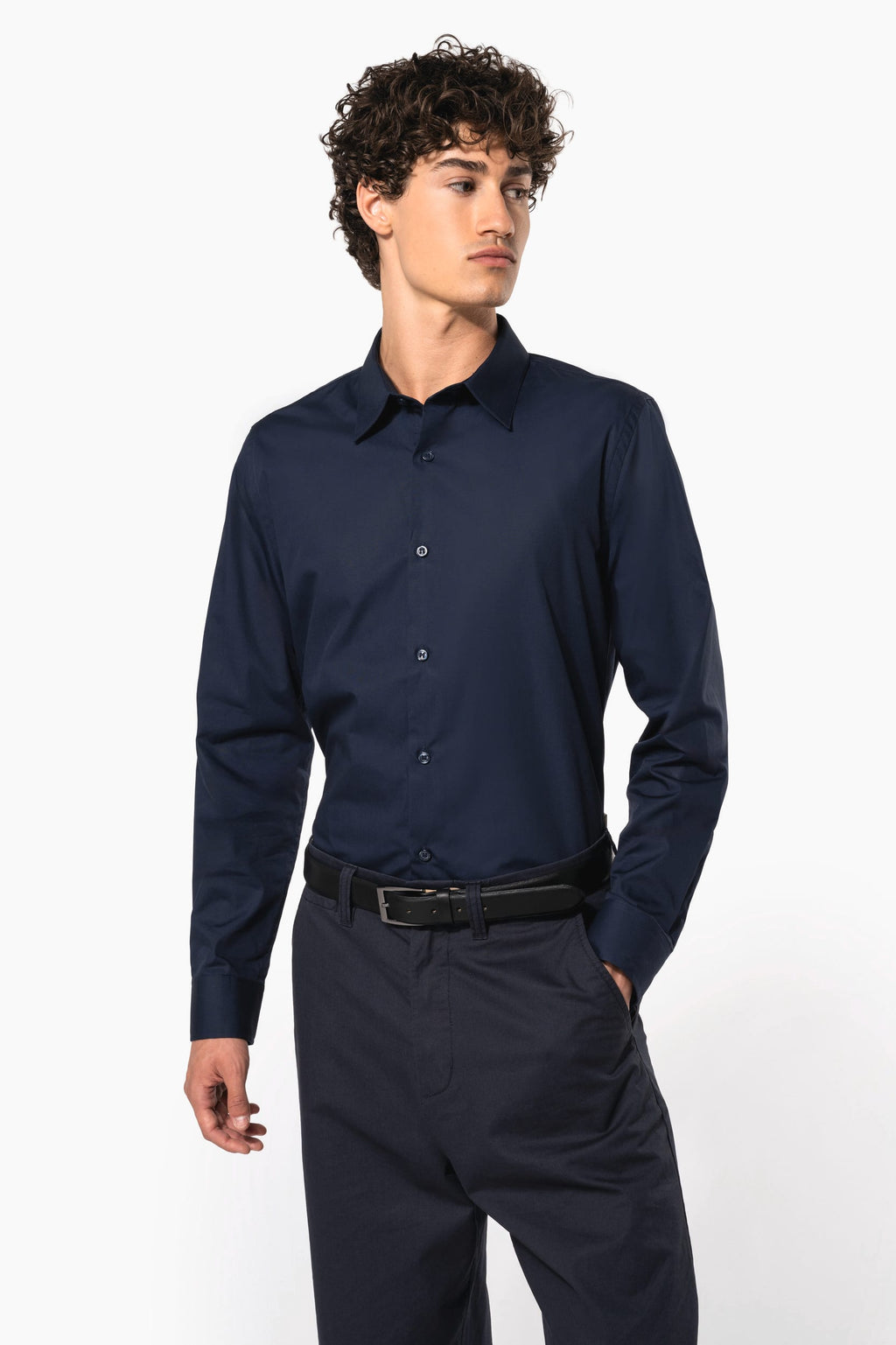 Camisa de homem em popeline de manga comprida - Preto