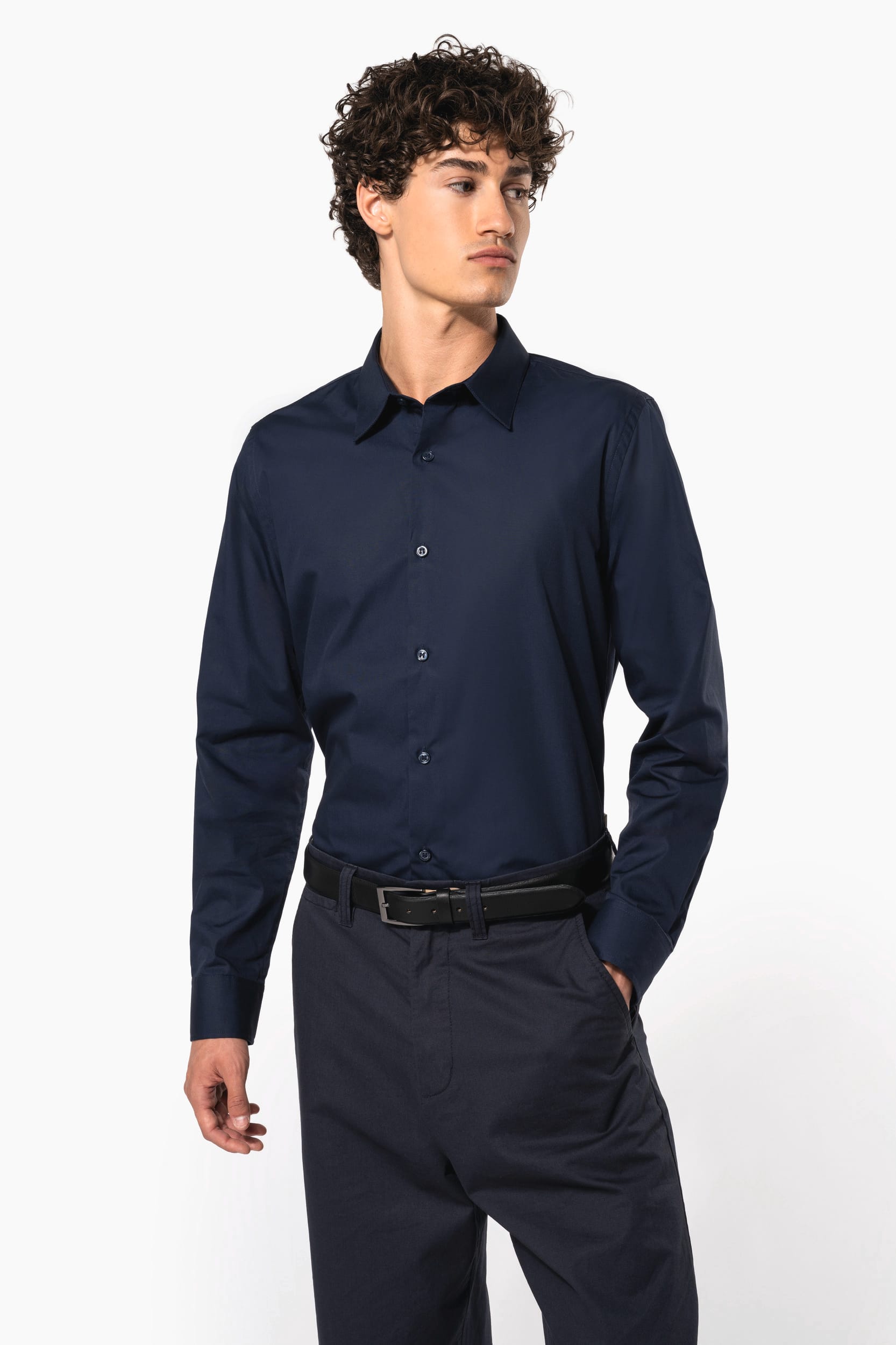 Camisa de homem em popeline de manga comprida - Preto