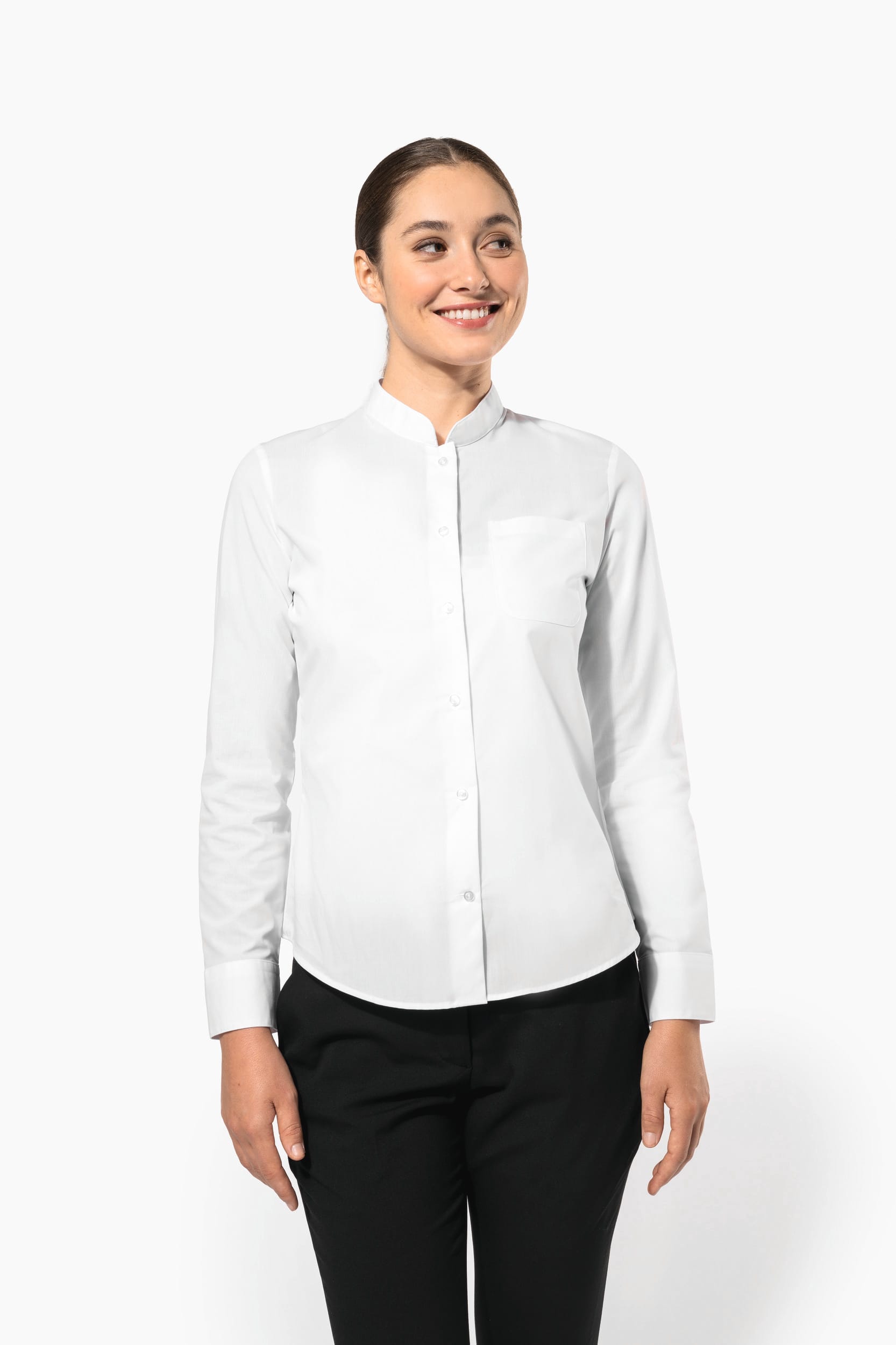 Camisa de senhora com gola à padre manga comprida - Vinho