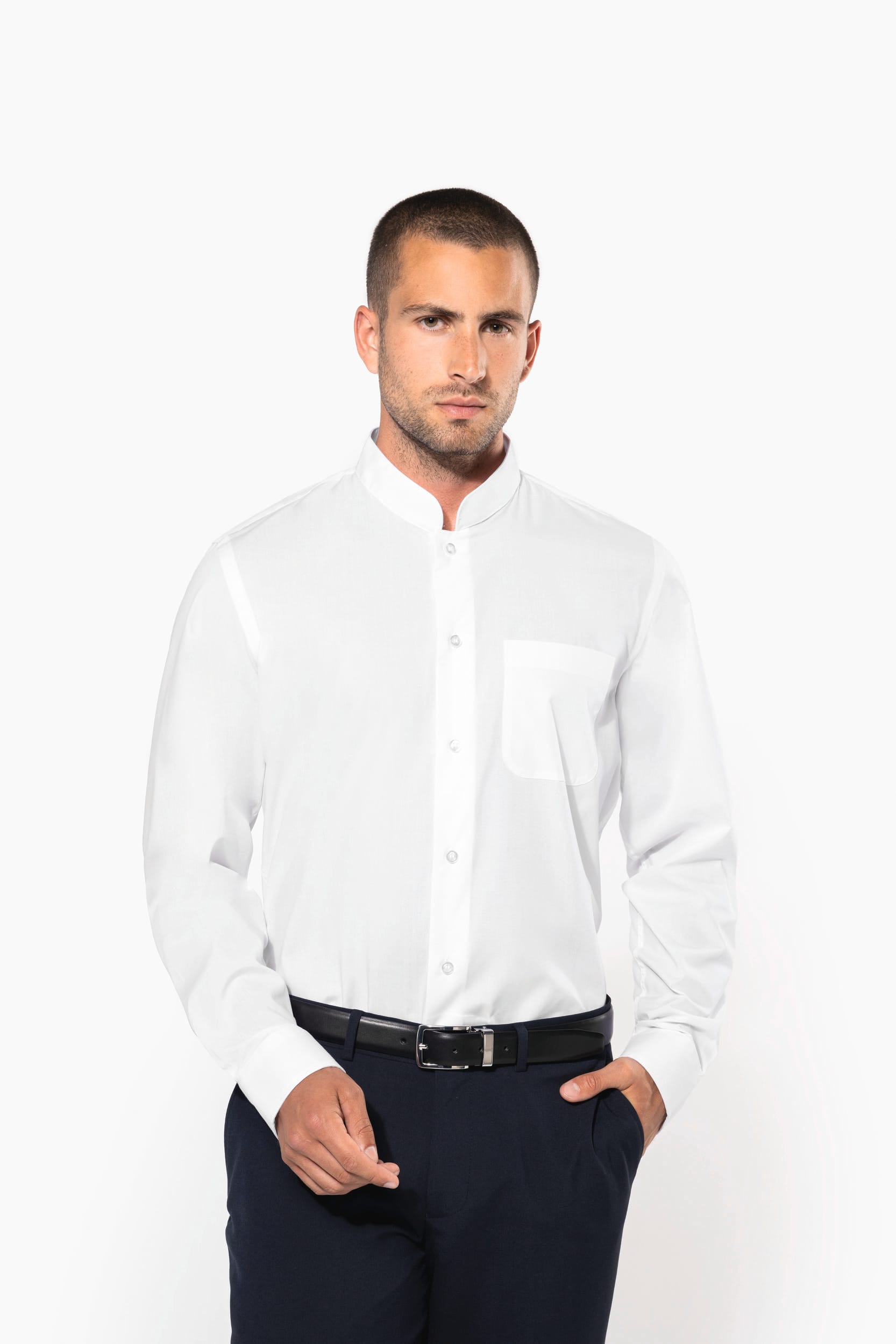 Camisa de homem com gola à padre de manga comprida - Vinho