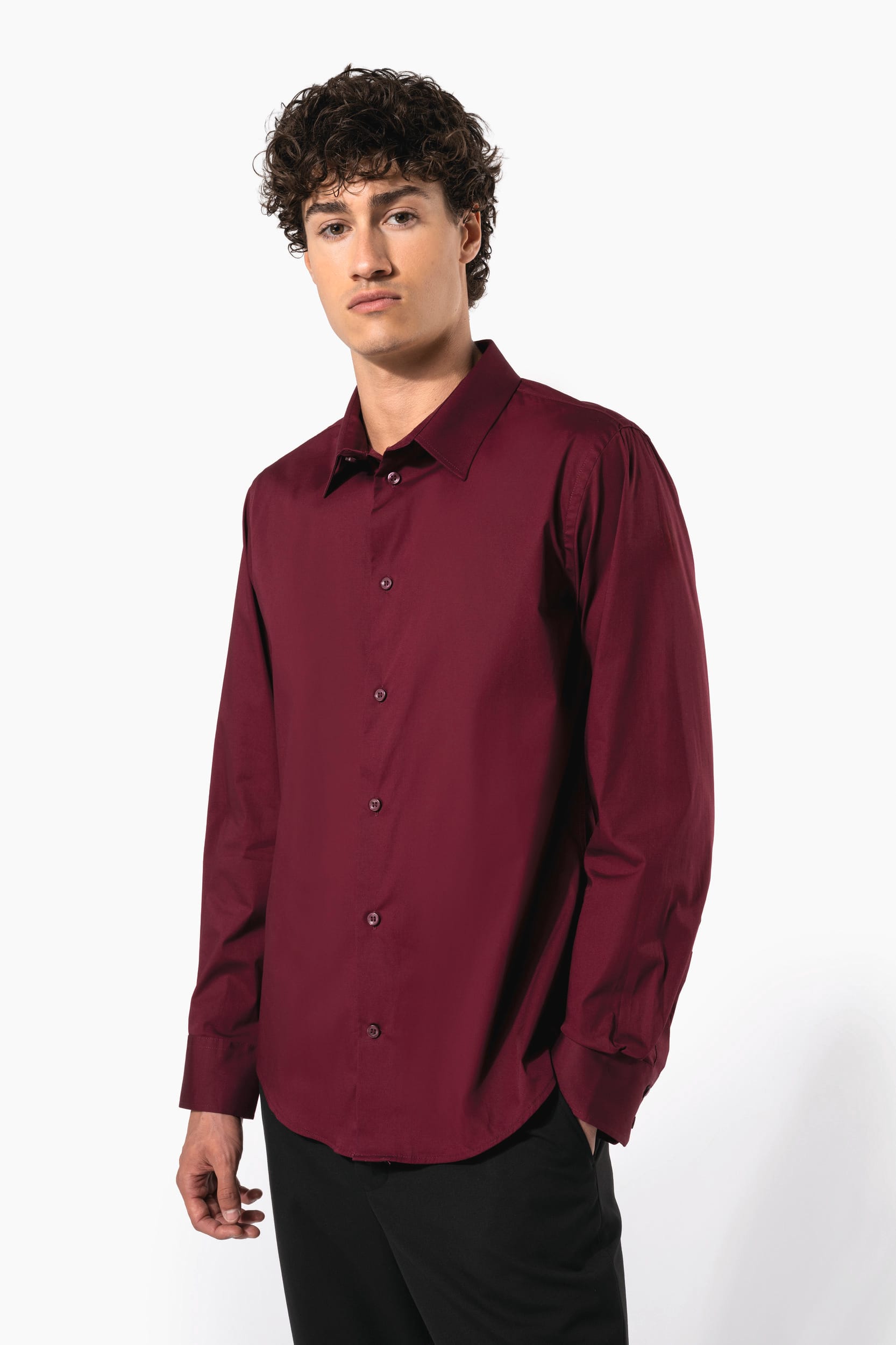 Camisa de homem de manga comprida com Stretch - Preto