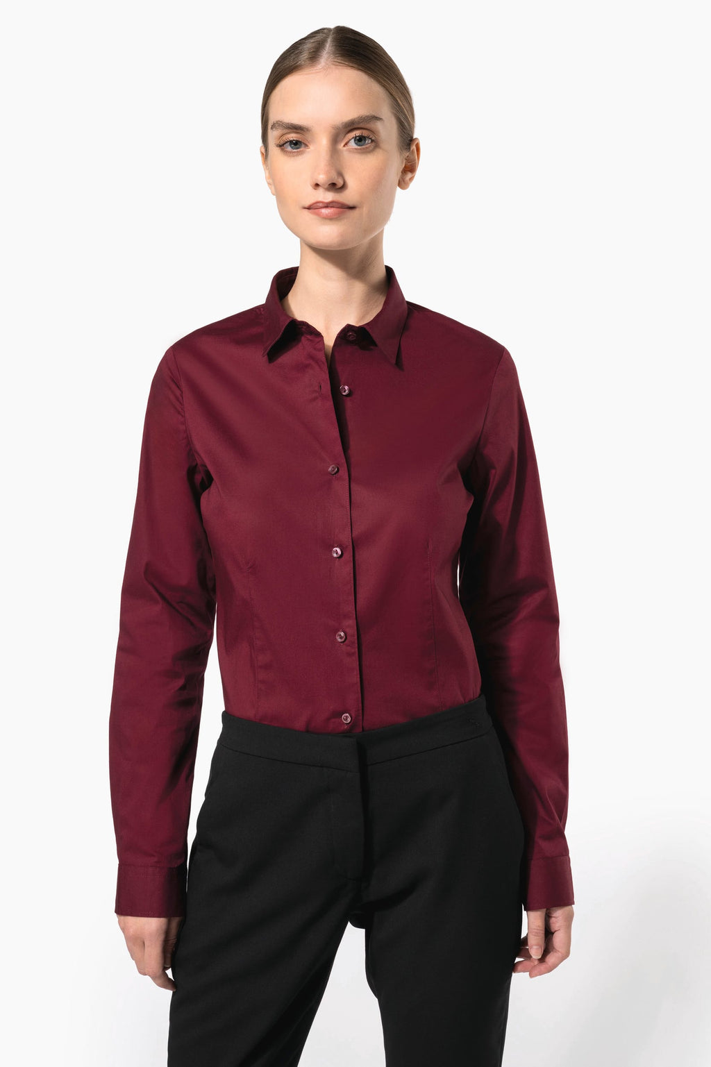 Camisa de senhora manga comprida com Stretch - Preto