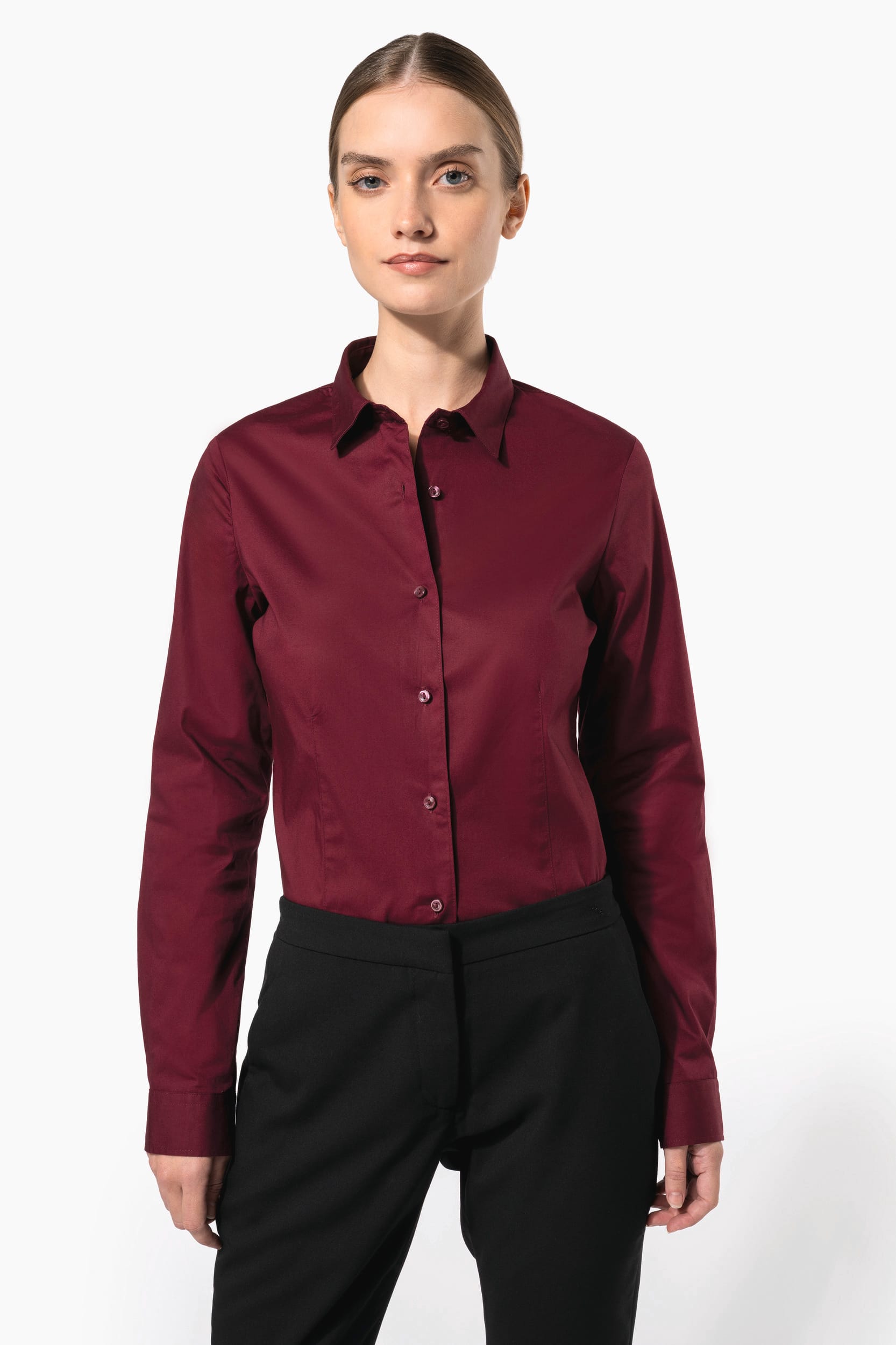 Camisa de senhora manga comprida com Stretch - Preto