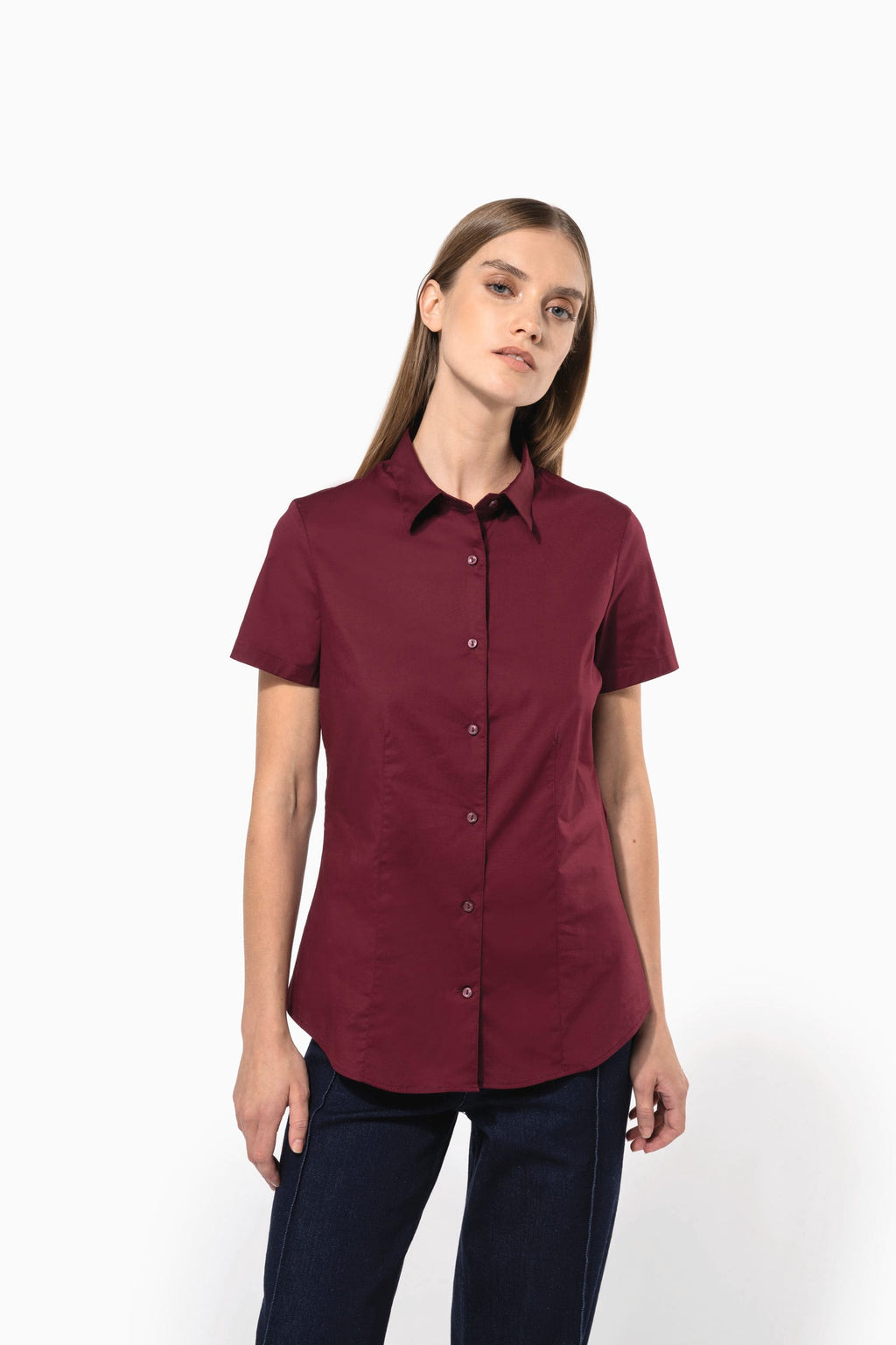 Camisa de senhora manga curta com Stretch - Preto