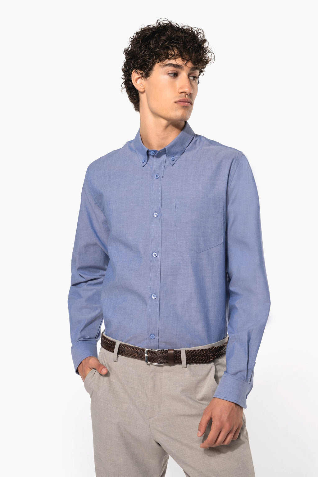 Camisa manga comprida em Oxford de tratamento fácil - Azul oxford