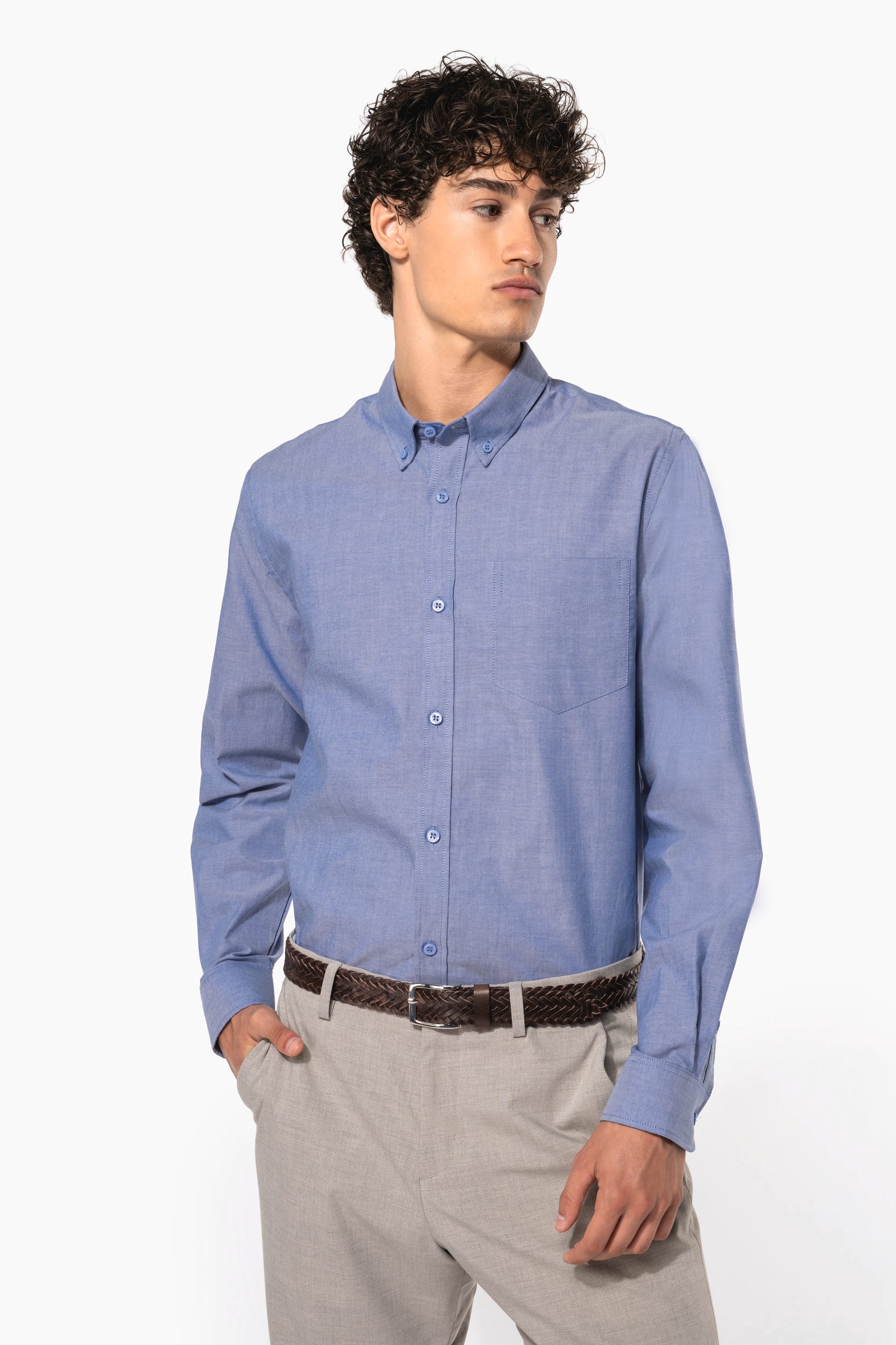 Camisa manga comprida em Oxford de tratamento fácil - Azul oxford