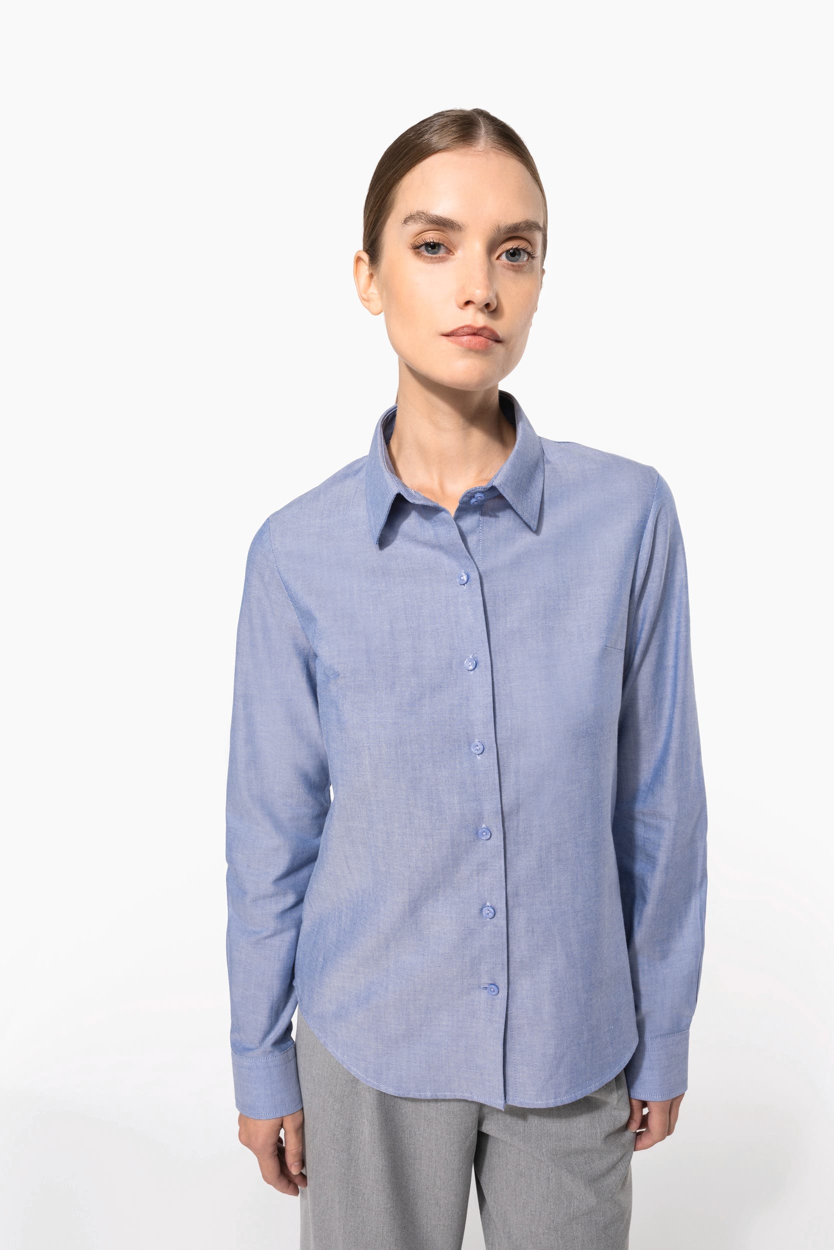 Camisa de senhora manga comprida em Oxford de tratamento fácil