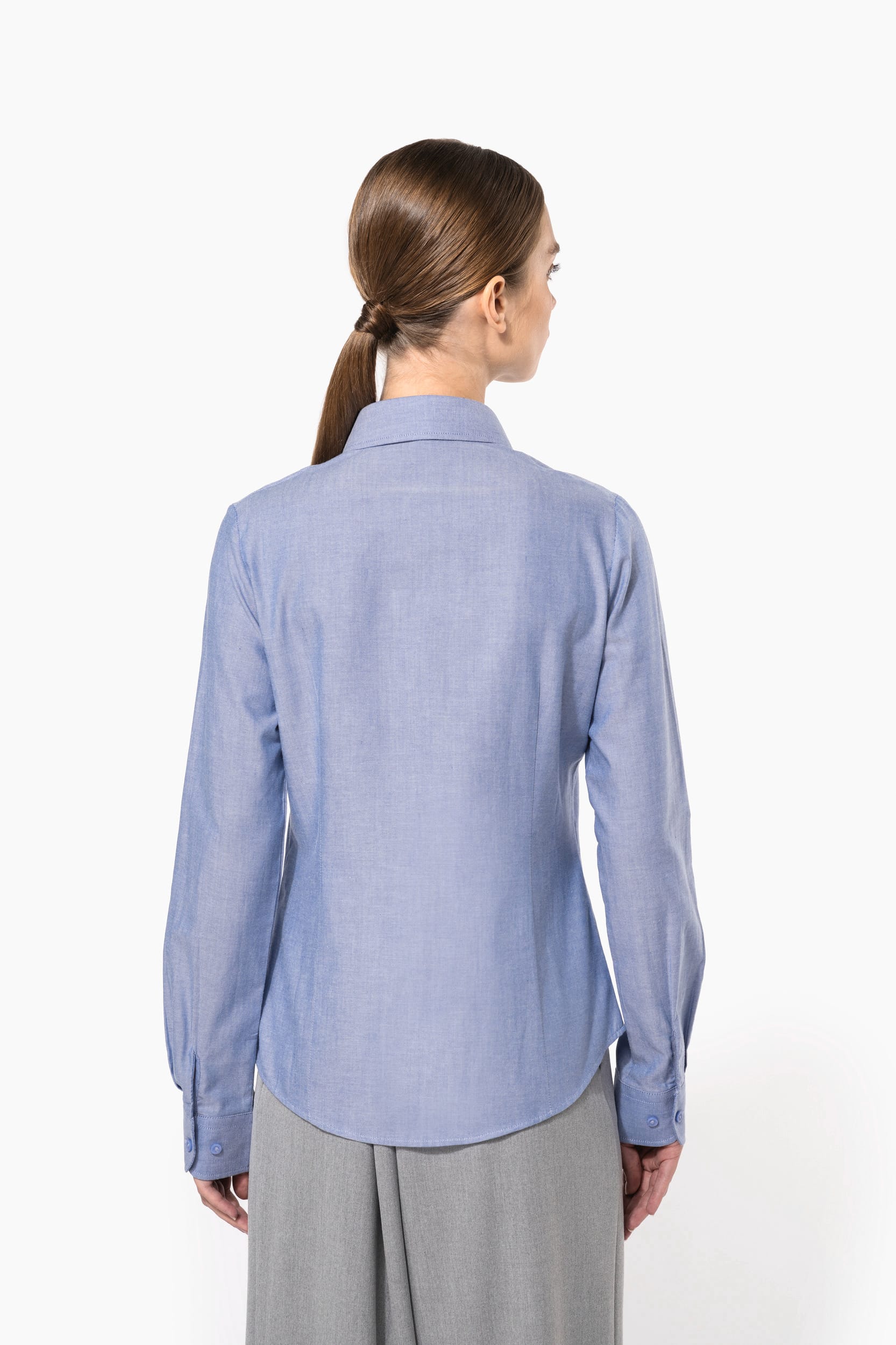 Camisa de senhora manga comprida em Oxford de tratamento fácil