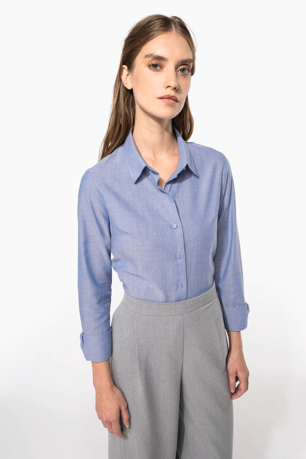 Camisa de senhora manga comprida em Oxford de tratamento fácil - Azul oxford