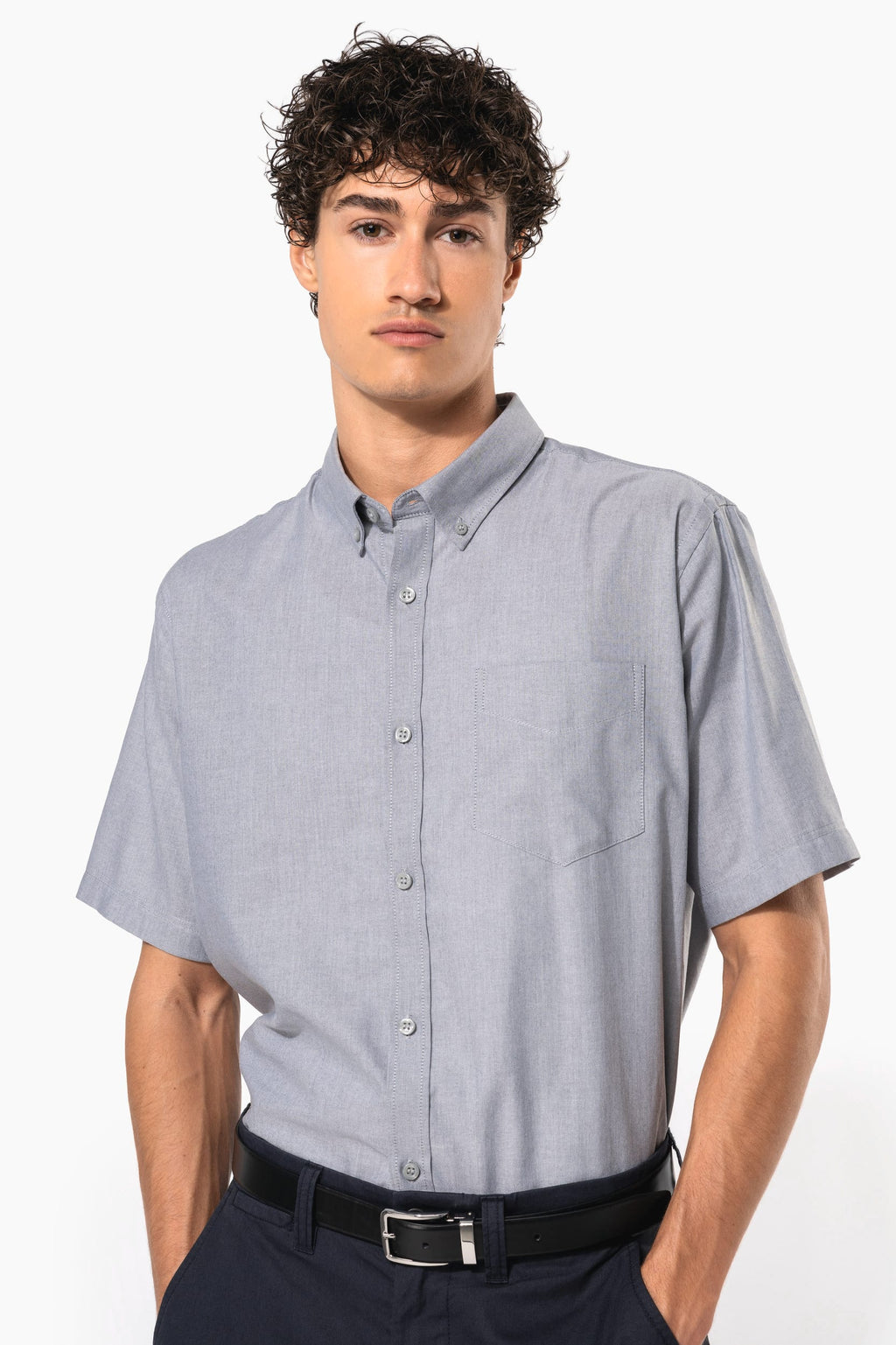 Camisa manga curta em Oxford de tratamento fácil - Azul oxford