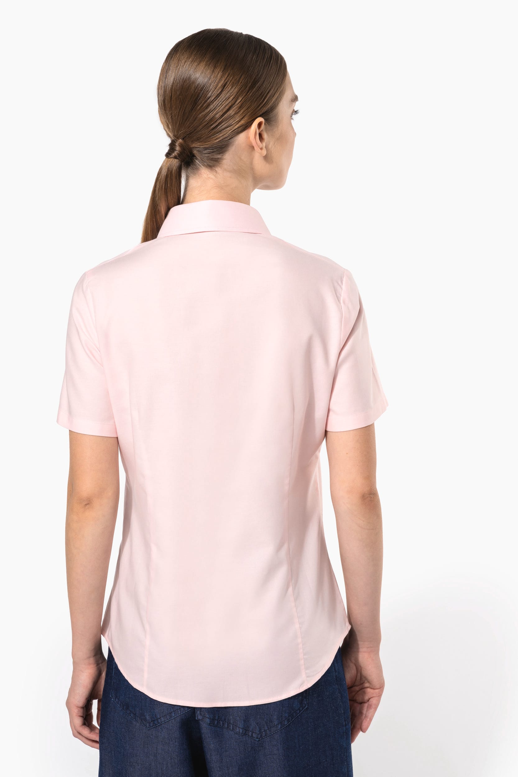 Camisa de senhora manga curta em Oxford tratamento fácil