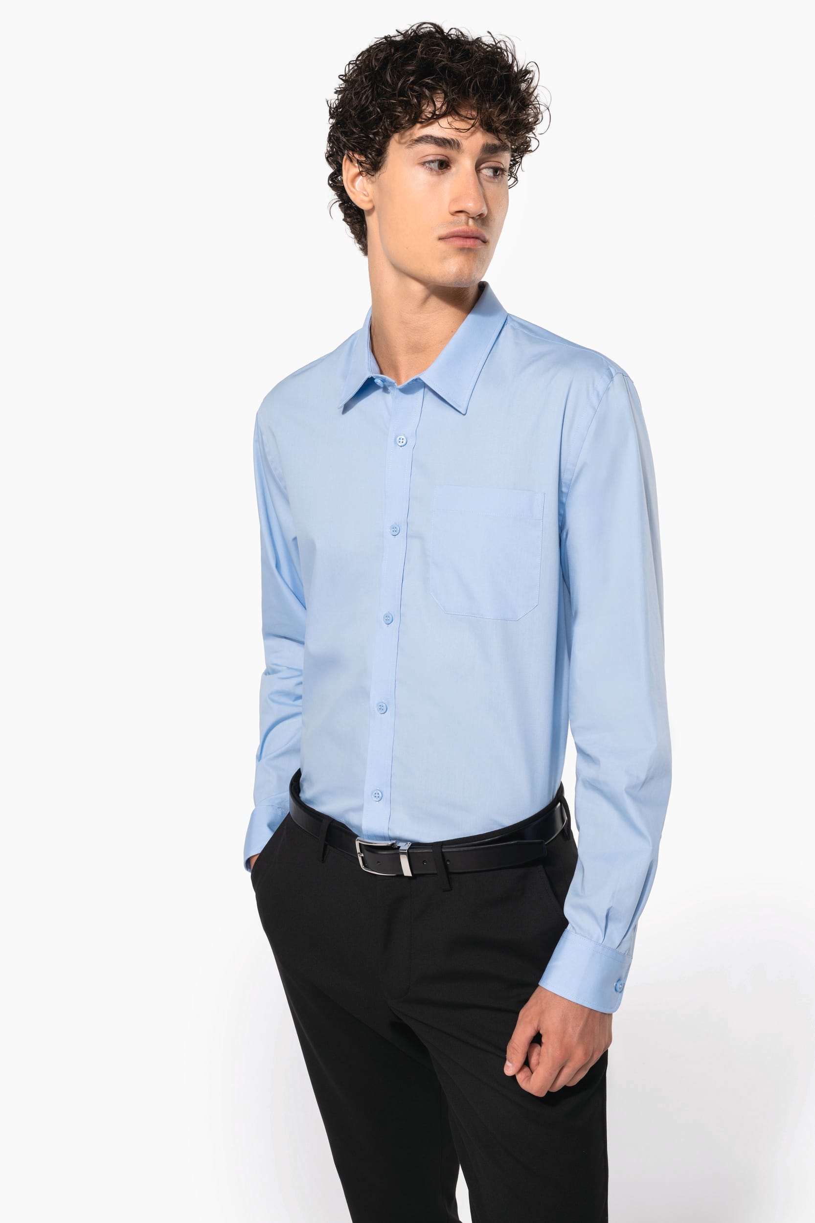 Camisa manga comprida em popeline de tratamento fácil - Preto