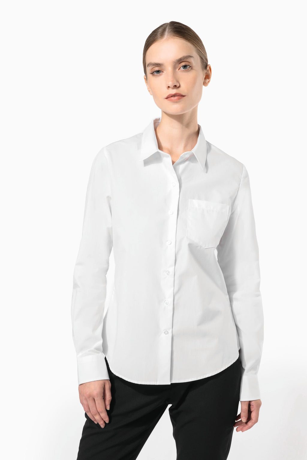 Camisa de senhora de manga comprida em popeline tratamento fácil - Preto