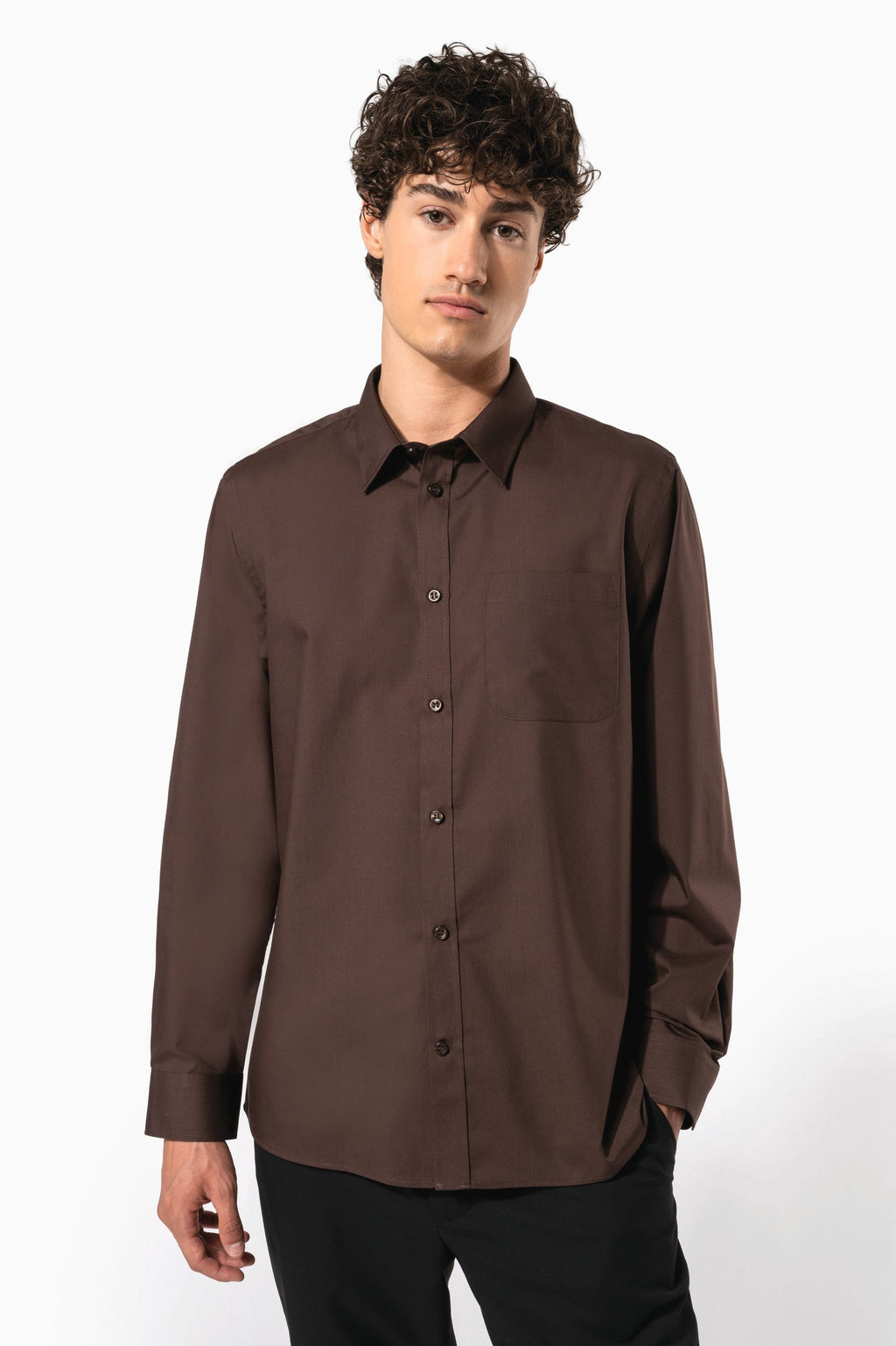Camisa popeline poliéster / algodão de tratamento fácil - Preto