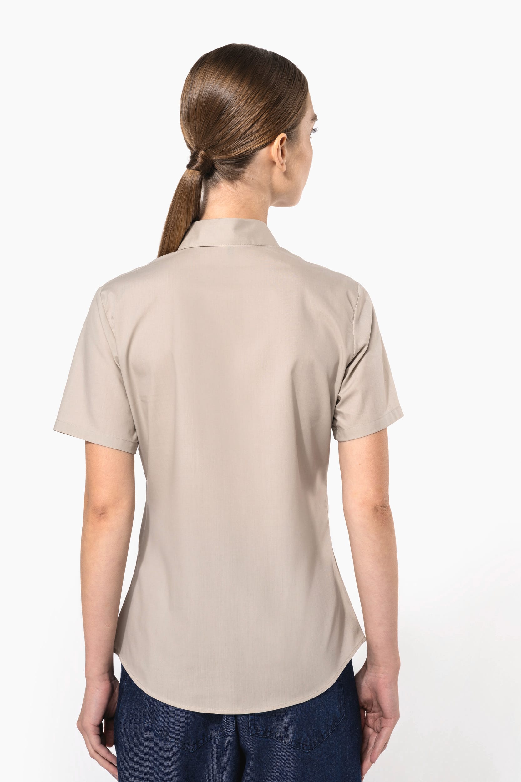Camisa popeline poliéster / algodão manga curta de tratamento fácil de senhora
