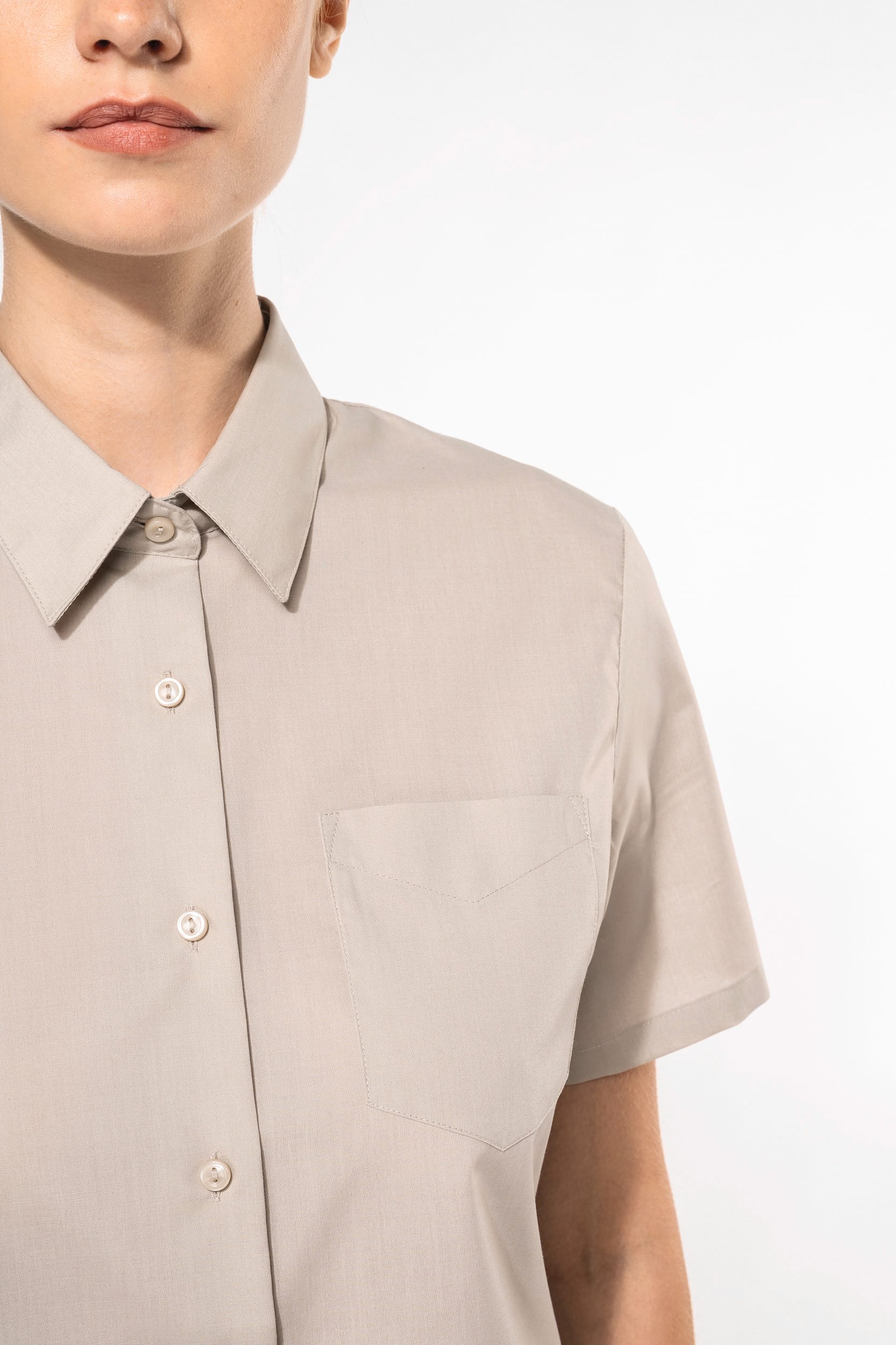 Camisa popeline poliéster / algodão manga curta de tratamento fácil de senhora