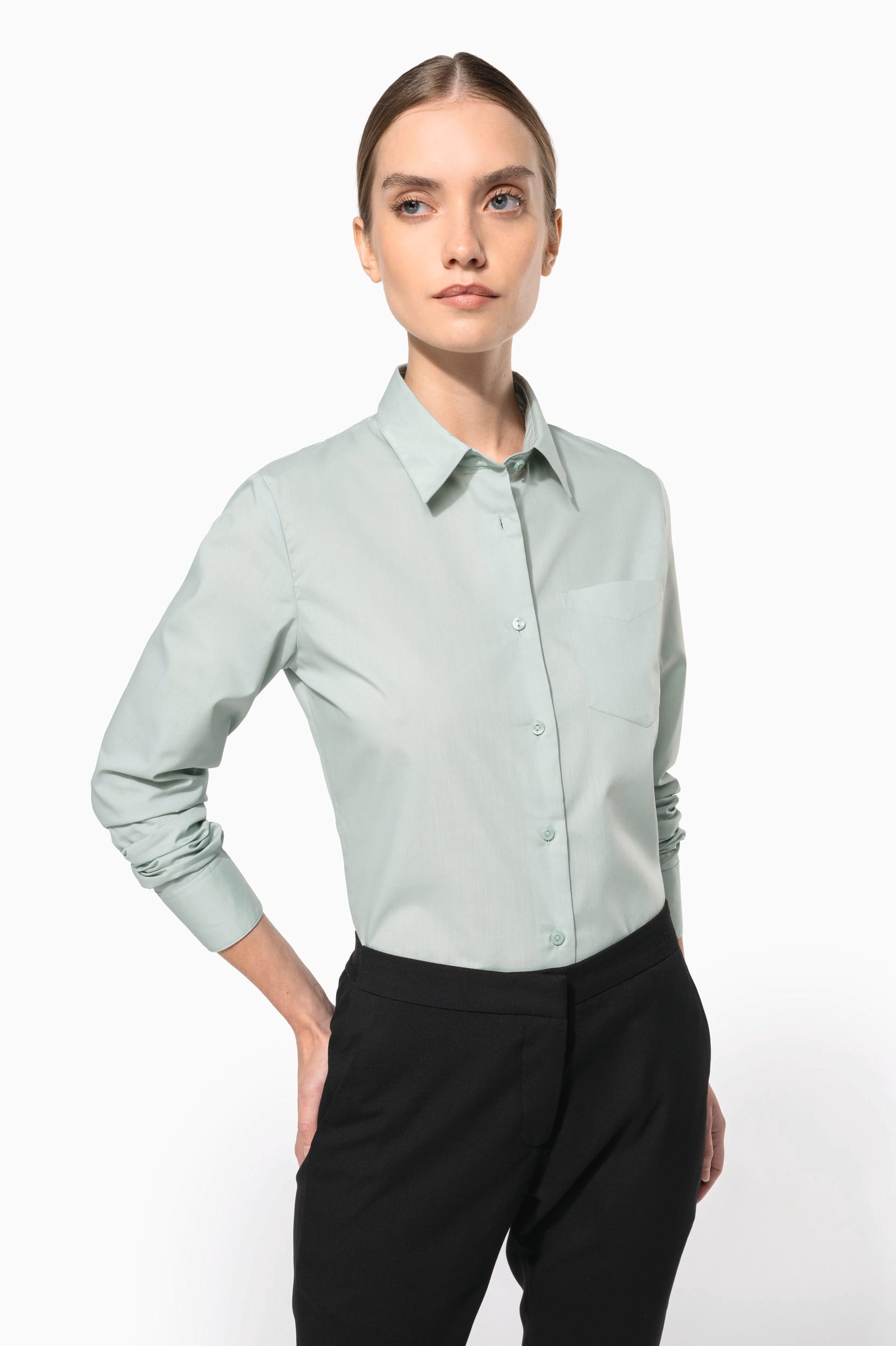 Camisa popeline poliéster / algodão de tratamento fácil de senhora - Preto