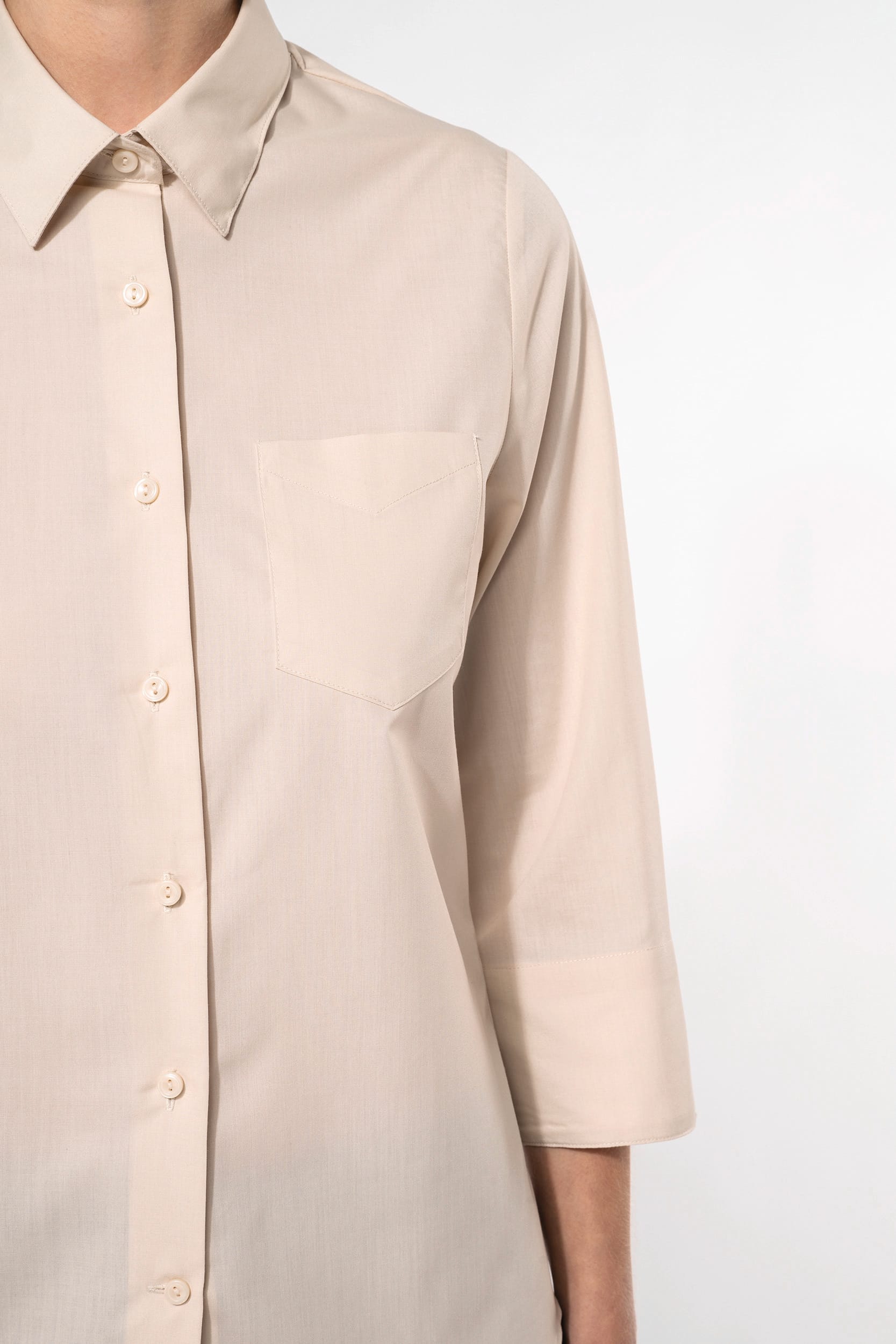 Camisa popeline poliéster / algodão manga a 3 /4 de tratamento fácil de senhora