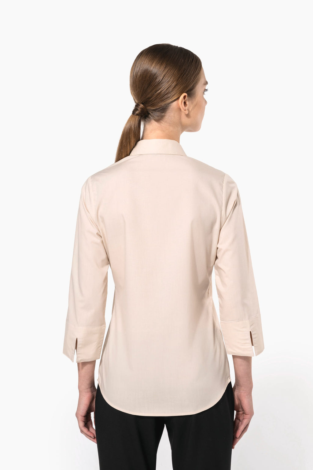 Camisa popeline poliéster / algodão manga a 3 /4 de tratamento fácil de senhora