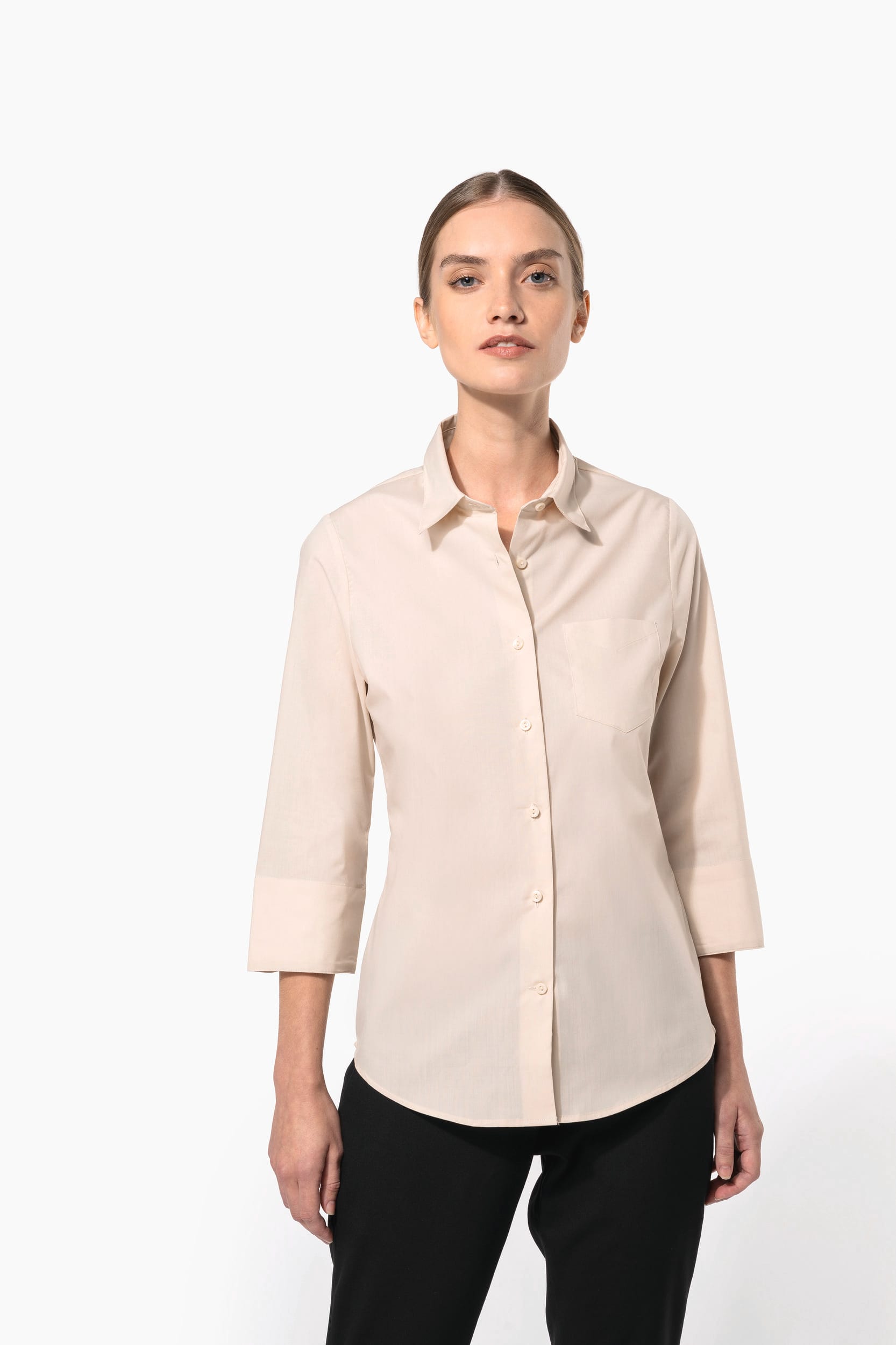 Camisa popeline poliéster / algodão manga a 3 /4 de tratamento fácil de senhora - Preto