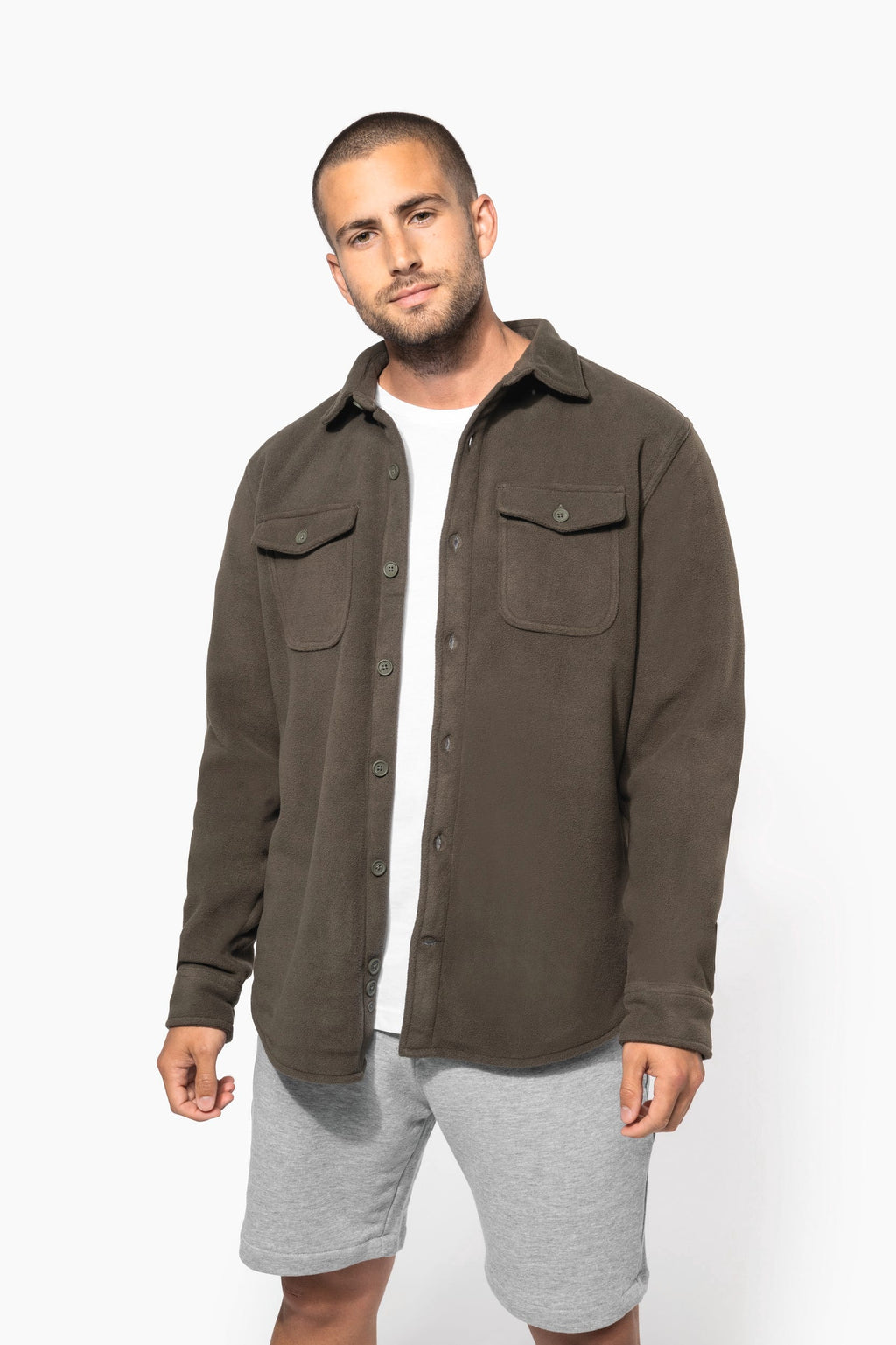 Camisa polar com forro em sherpa - Caqui escuro / Storm cinzento