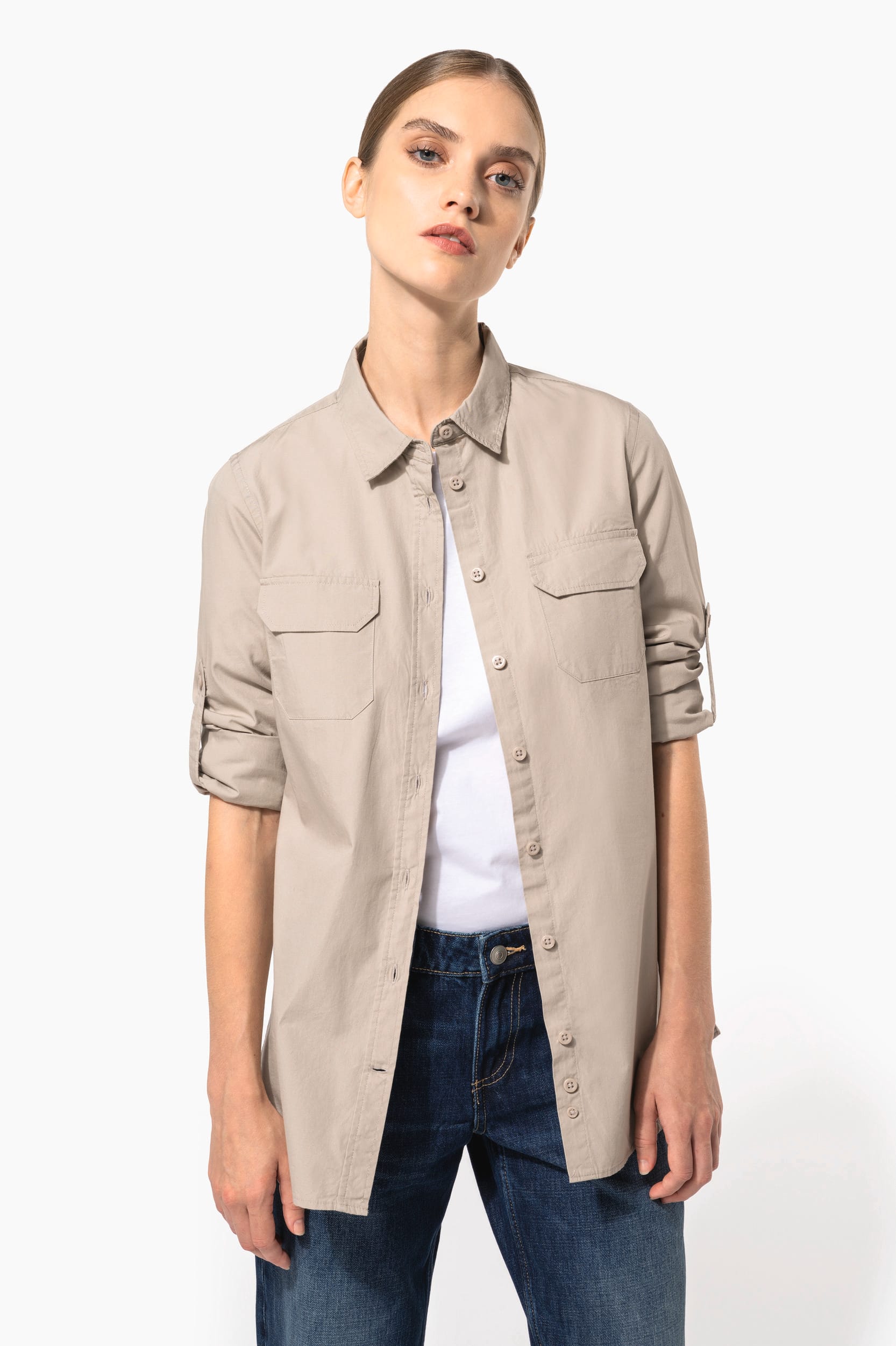 Camisa Safari de senhora manga comprida - Bege