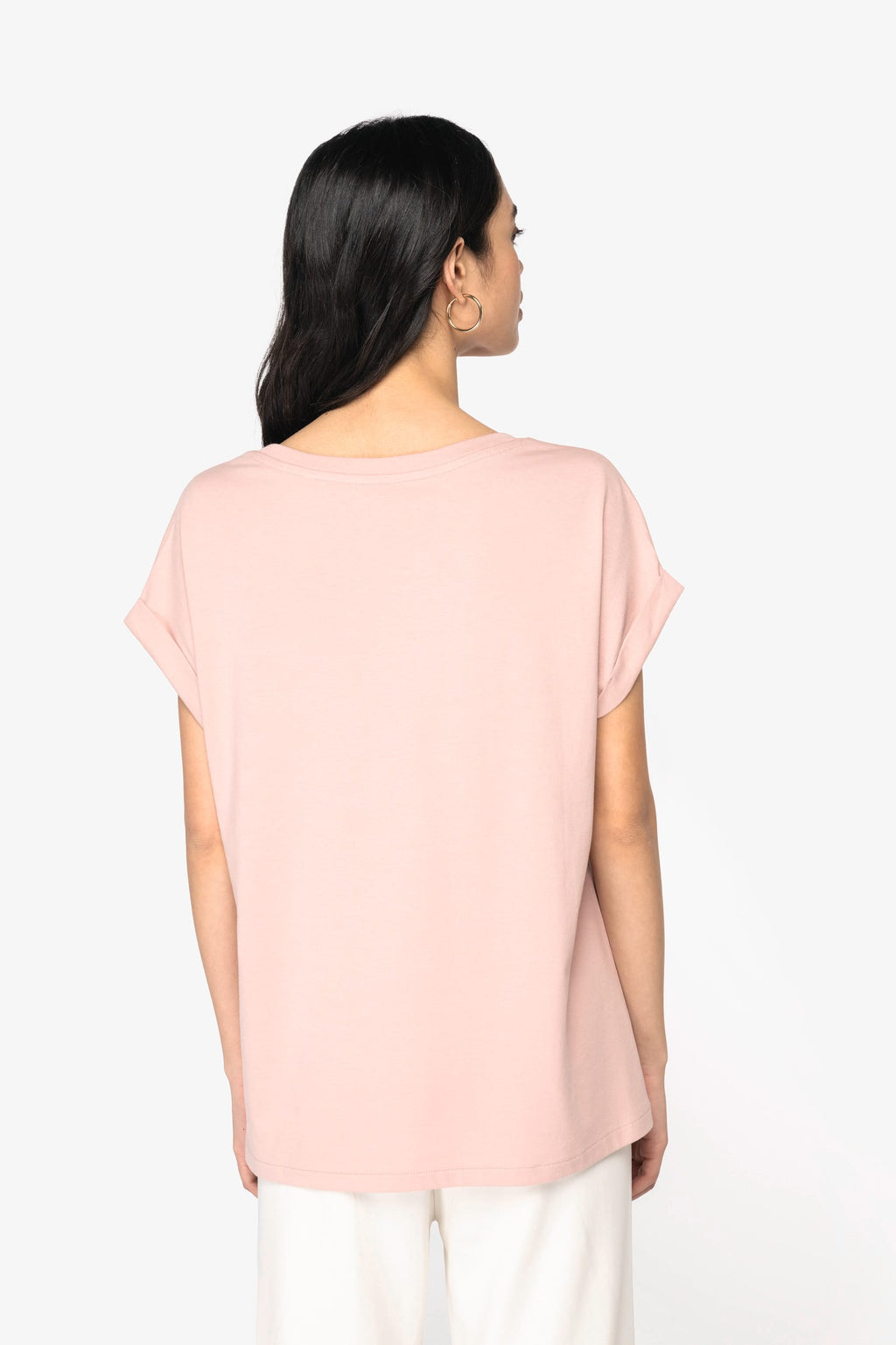T-shirt sustentável com mangas com dobra de senhora