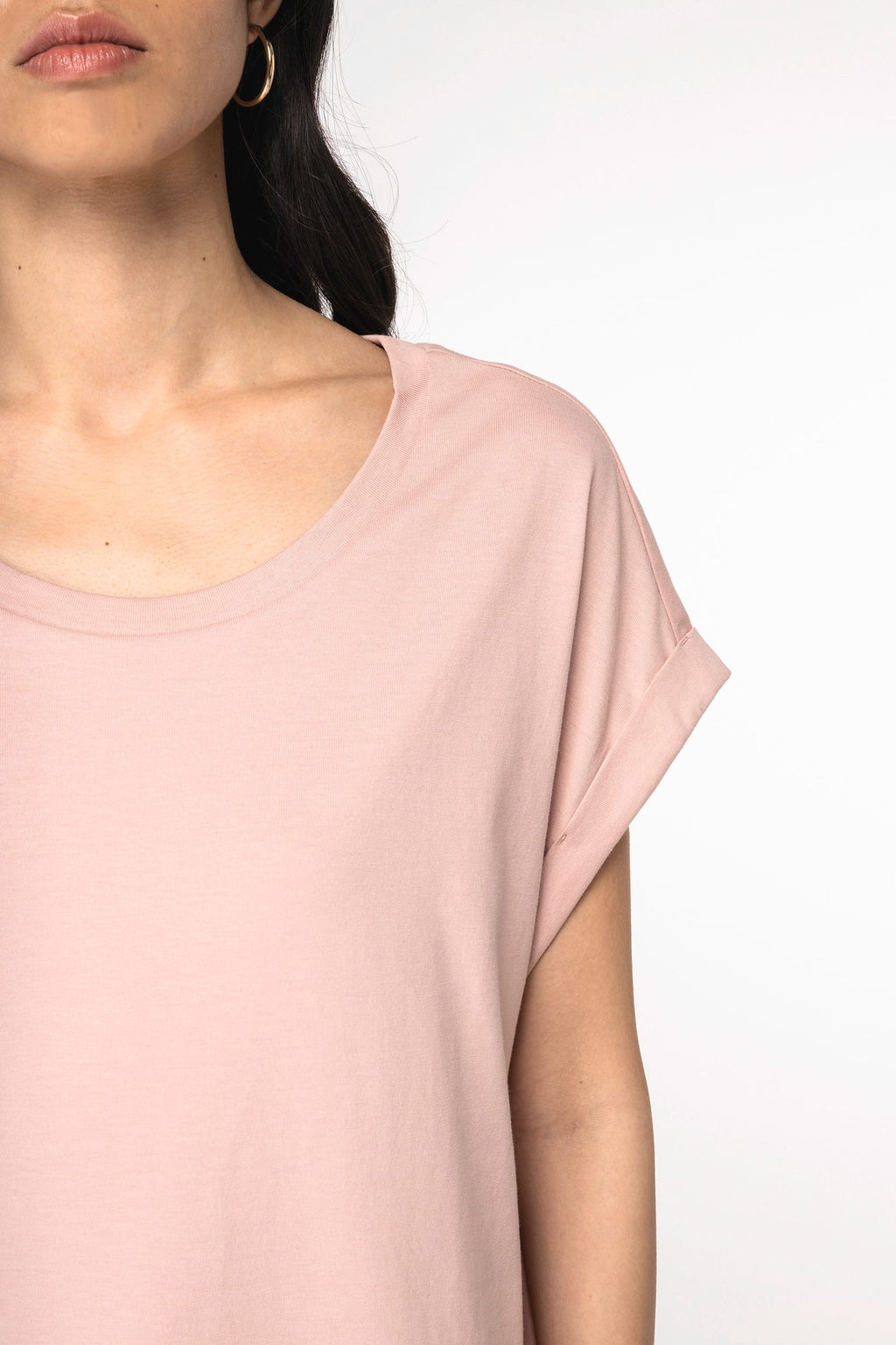 T-shirt sustentável com mangas com dobra de senhora