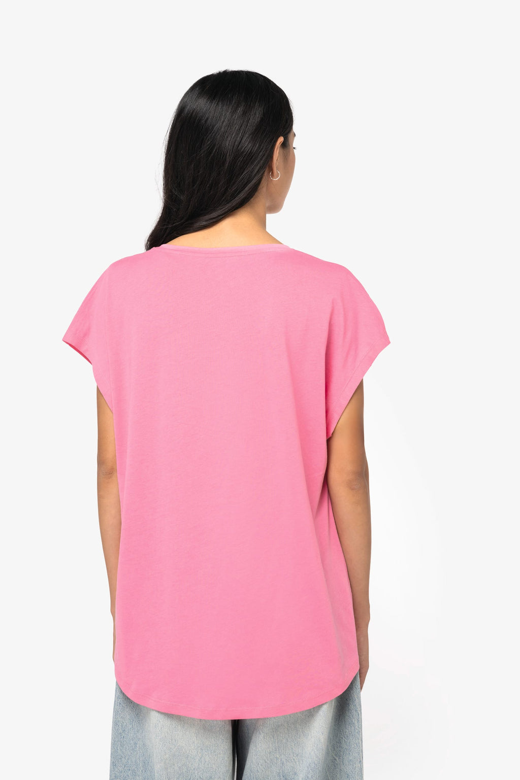 T-shirt loose sustentável decote V de senhora