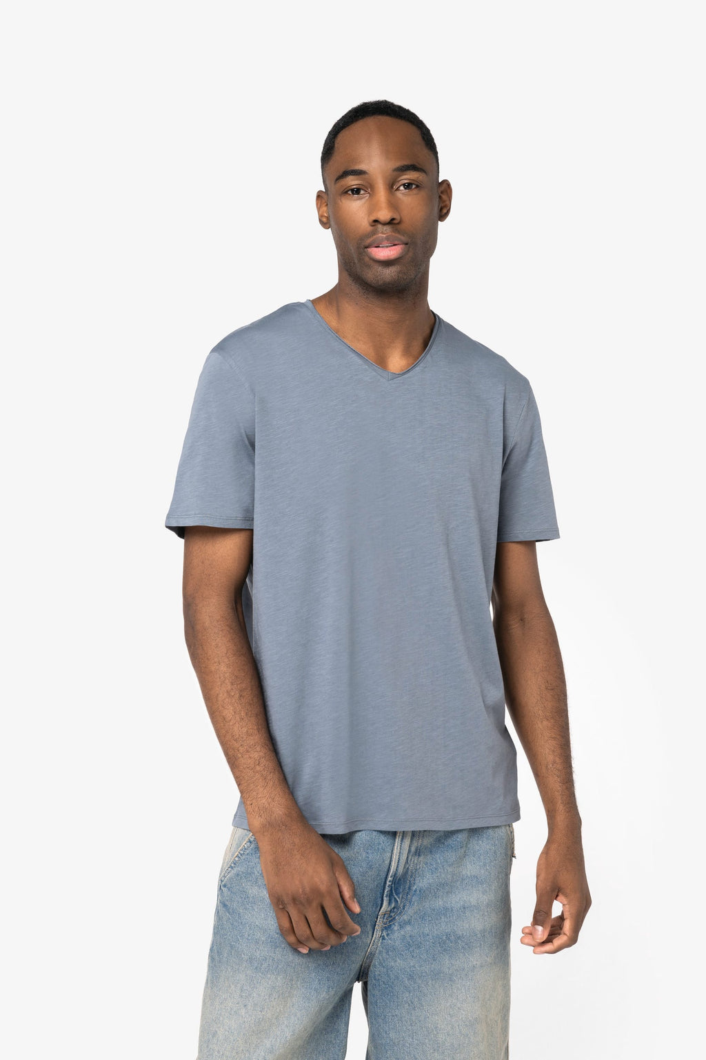 T-shirt sustentável slub sem acabamento de homem - Verde amêndoa