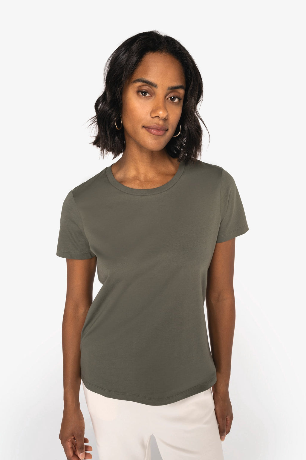 T-shirt sustentável de senhora - Cinzento lua mesclado