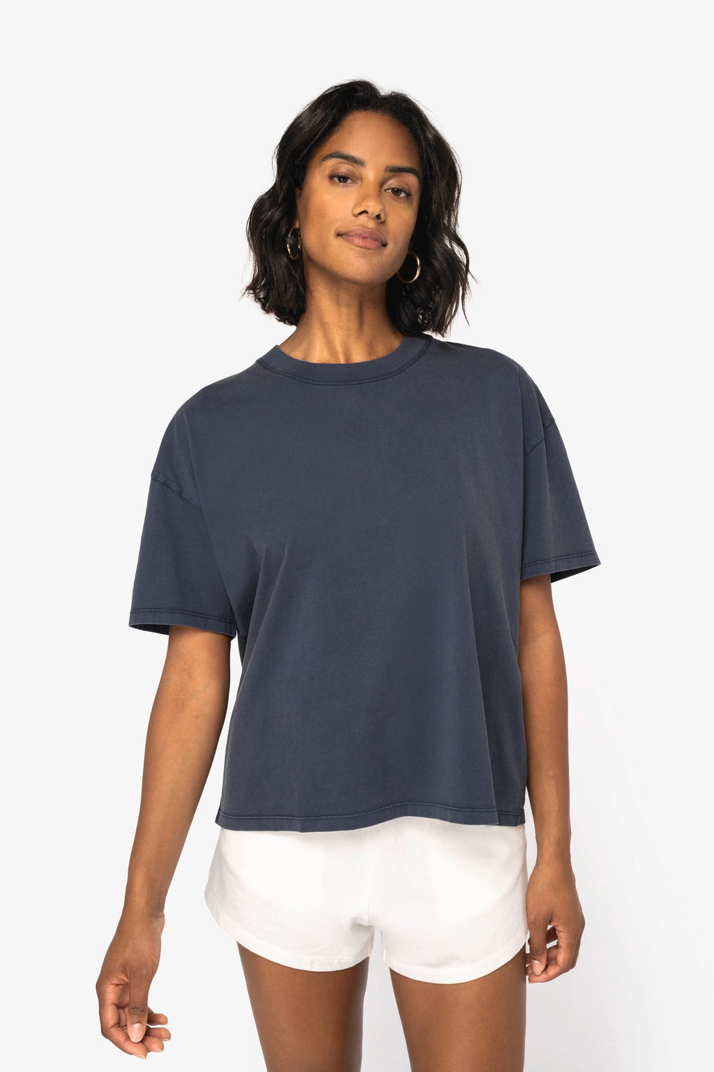 T-shirt sustentável aspecto lavado oversize de senhora - Preto lavado