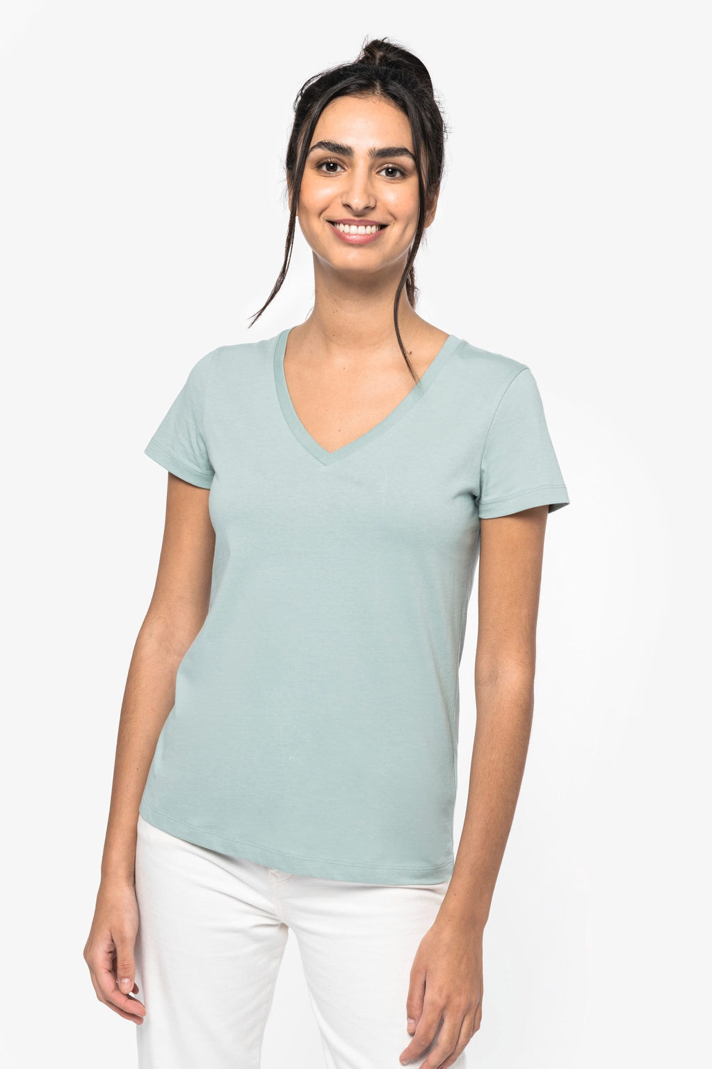 T-shirt sustentável decote V de senhora - Preto